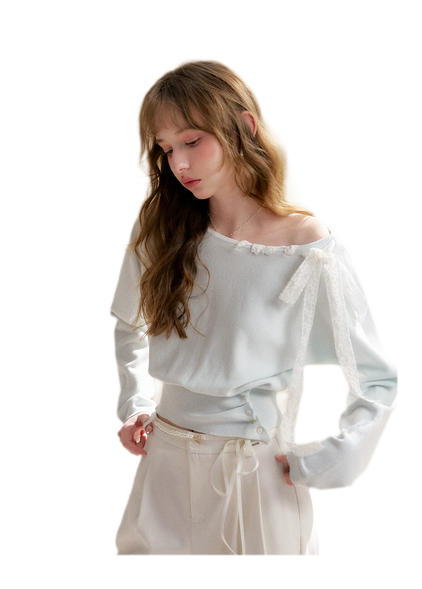 Lace Strap Shoulder Knit Top