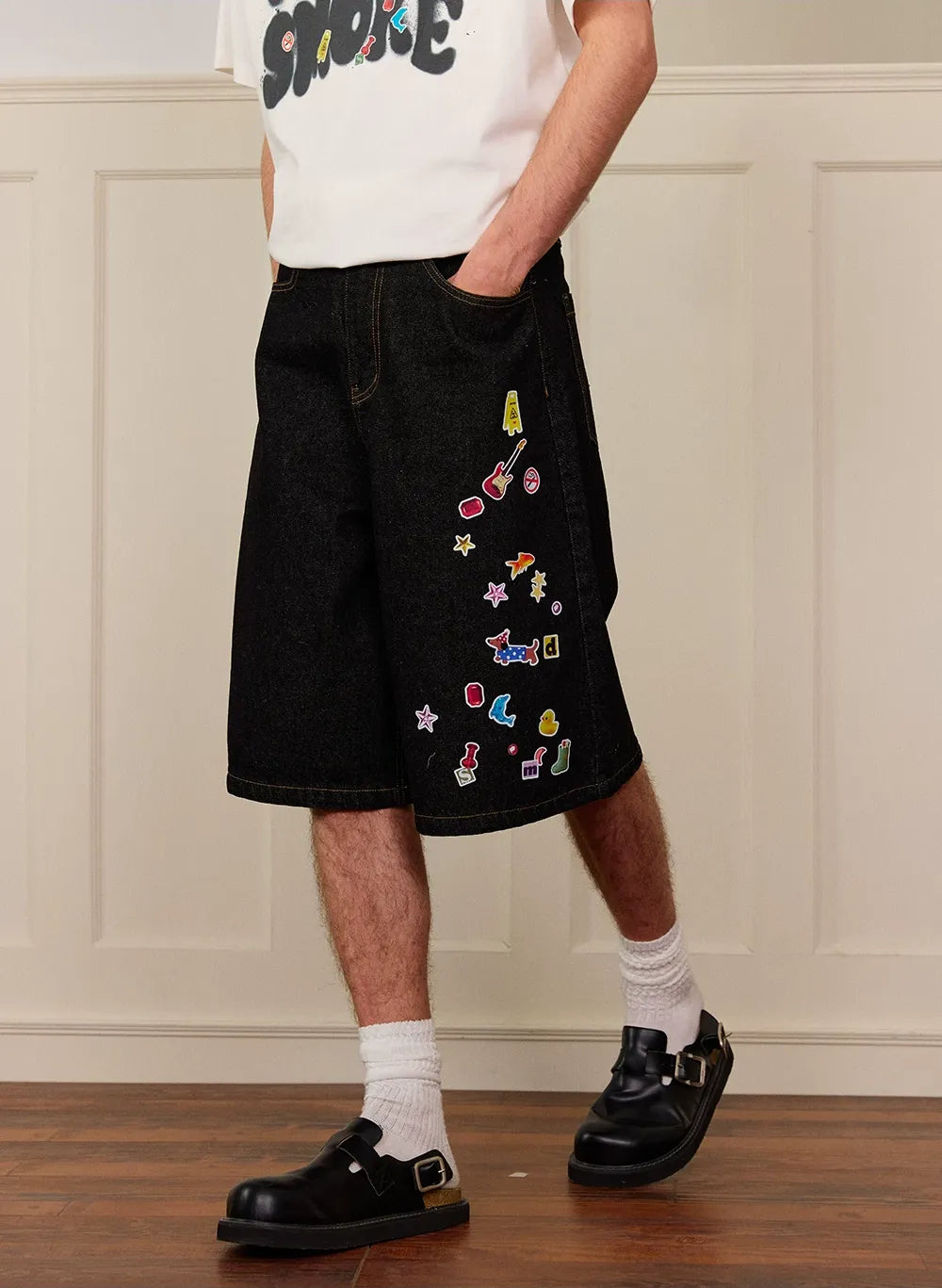 Sticker Design Denim Pants