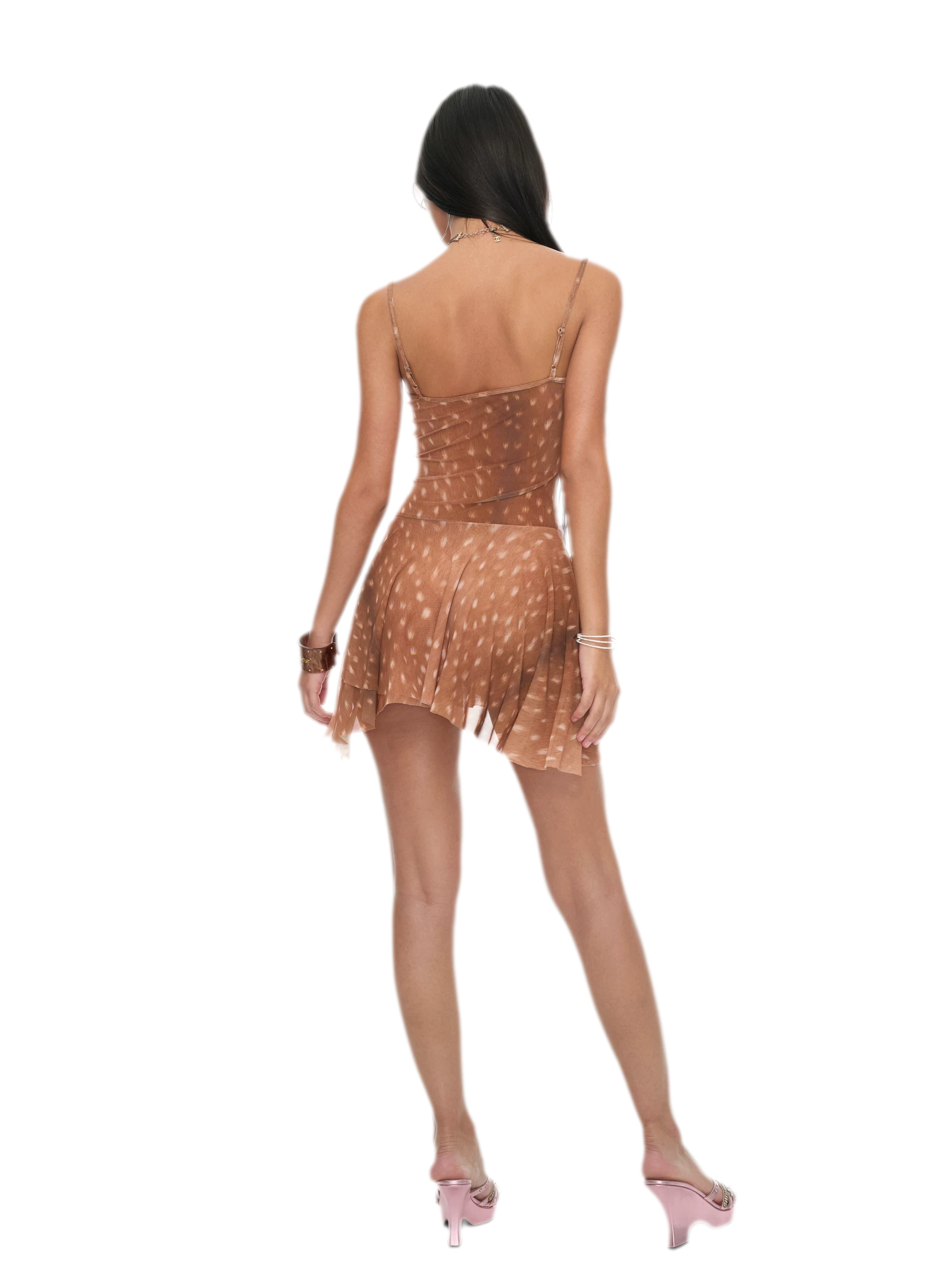 Deer Print Sheer Ribbon Dress