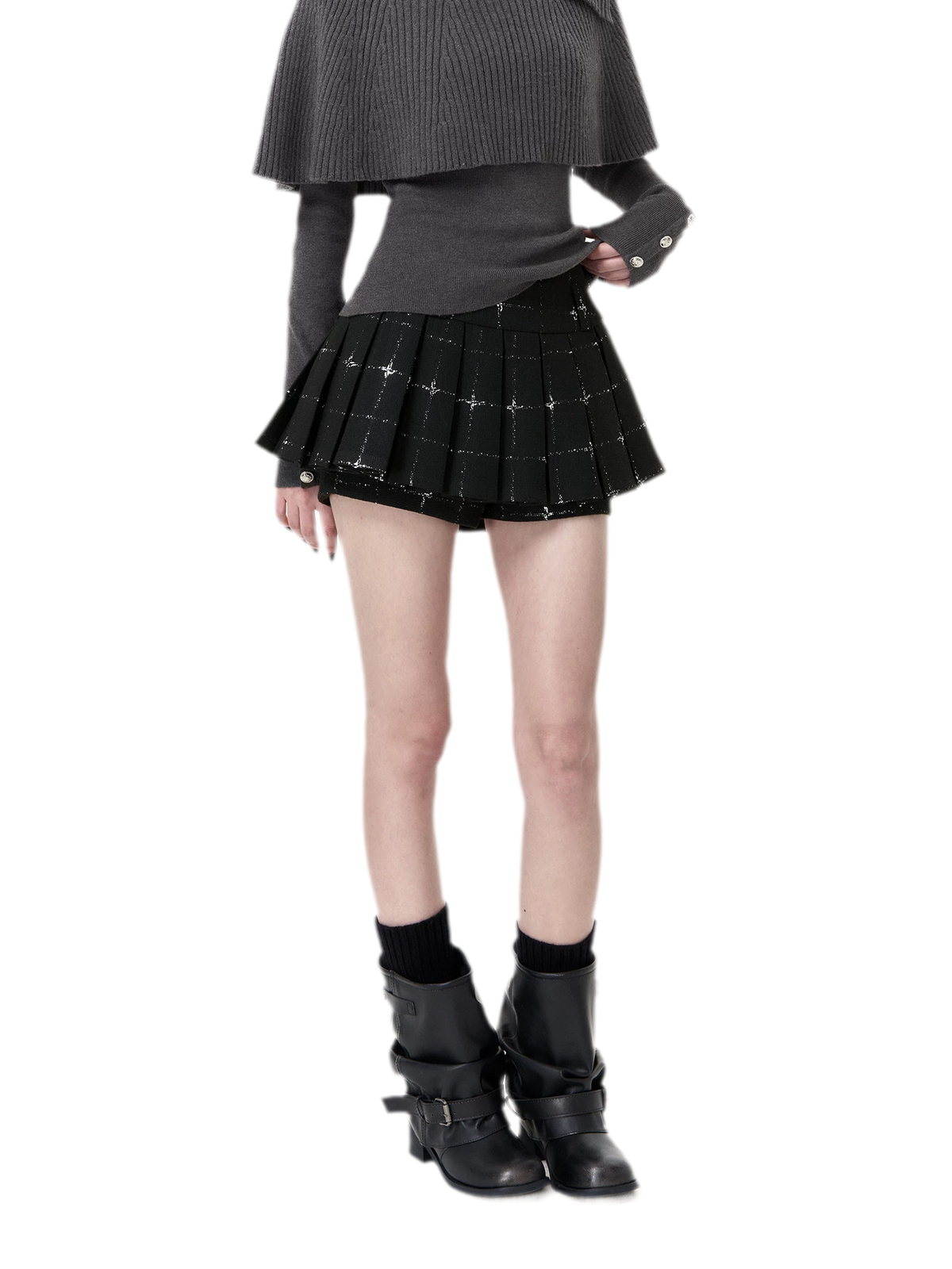 Glänzender karierter plissierter Mini-Skort