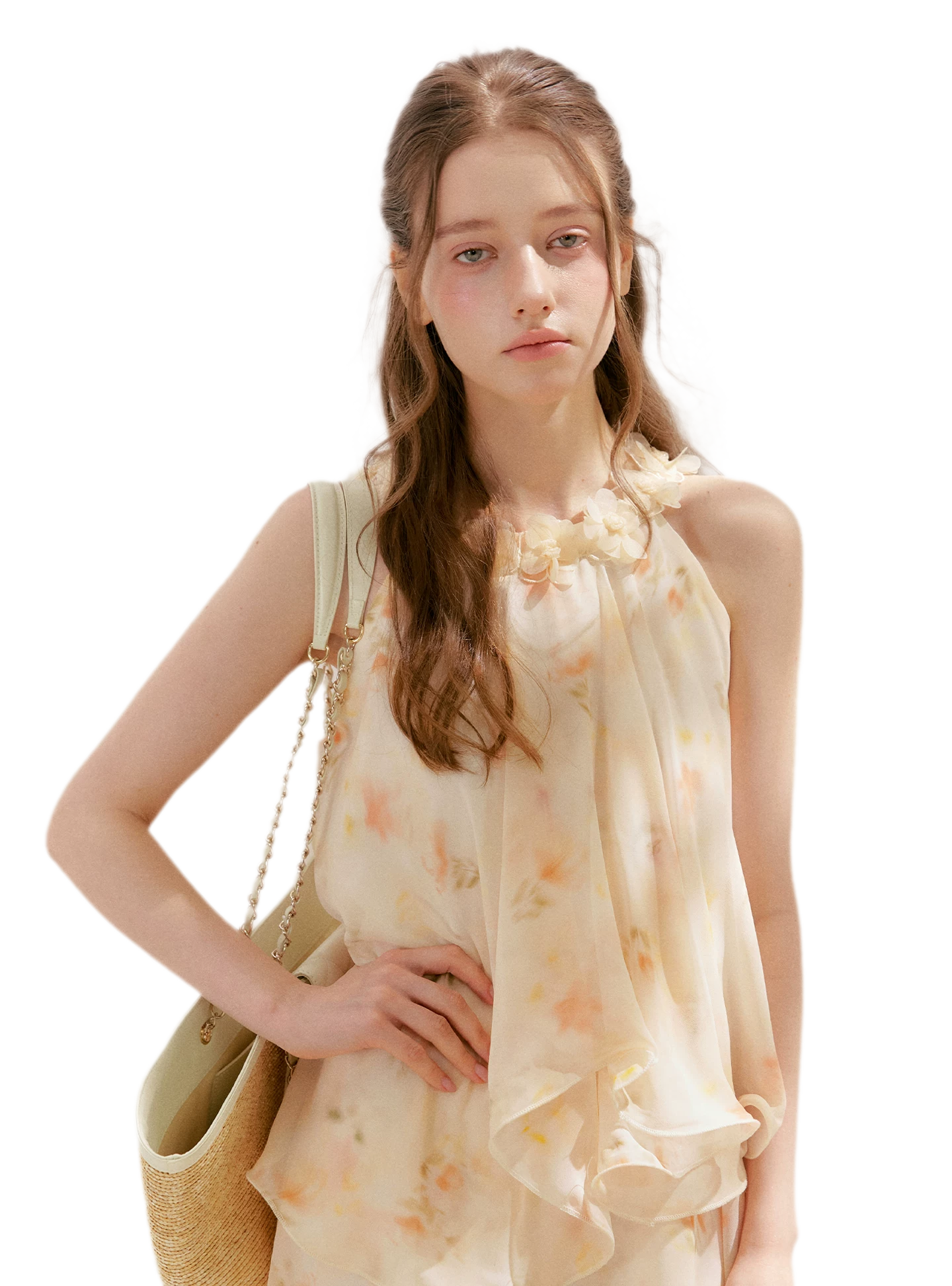 Chiffon Floral Halter Long Dress