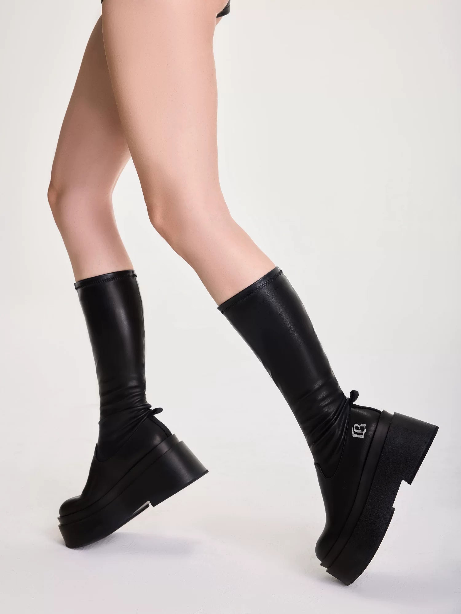 Stretch Platform Knee-High Boots