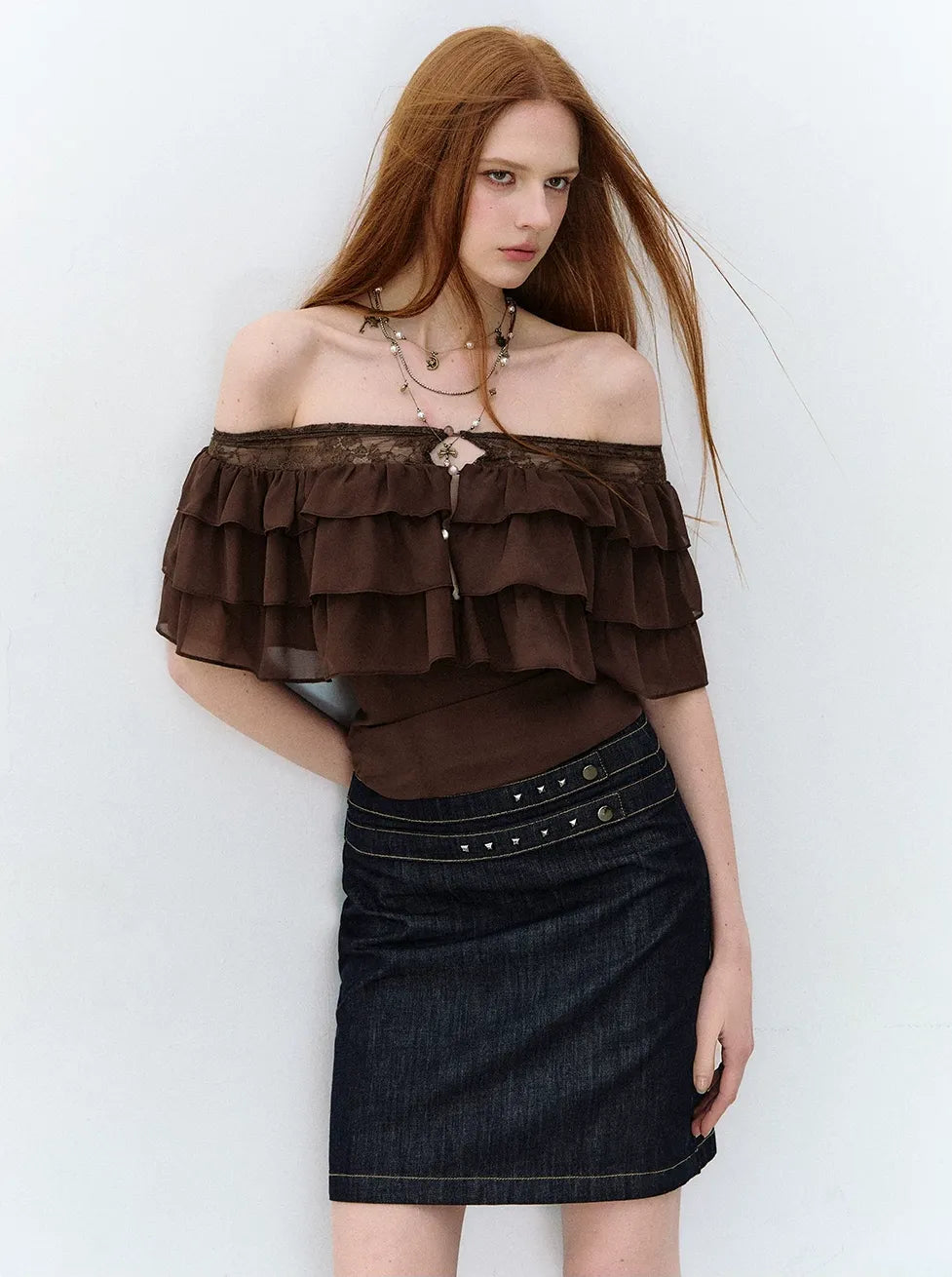 Retro Denim Blue Studded Straight Skirt