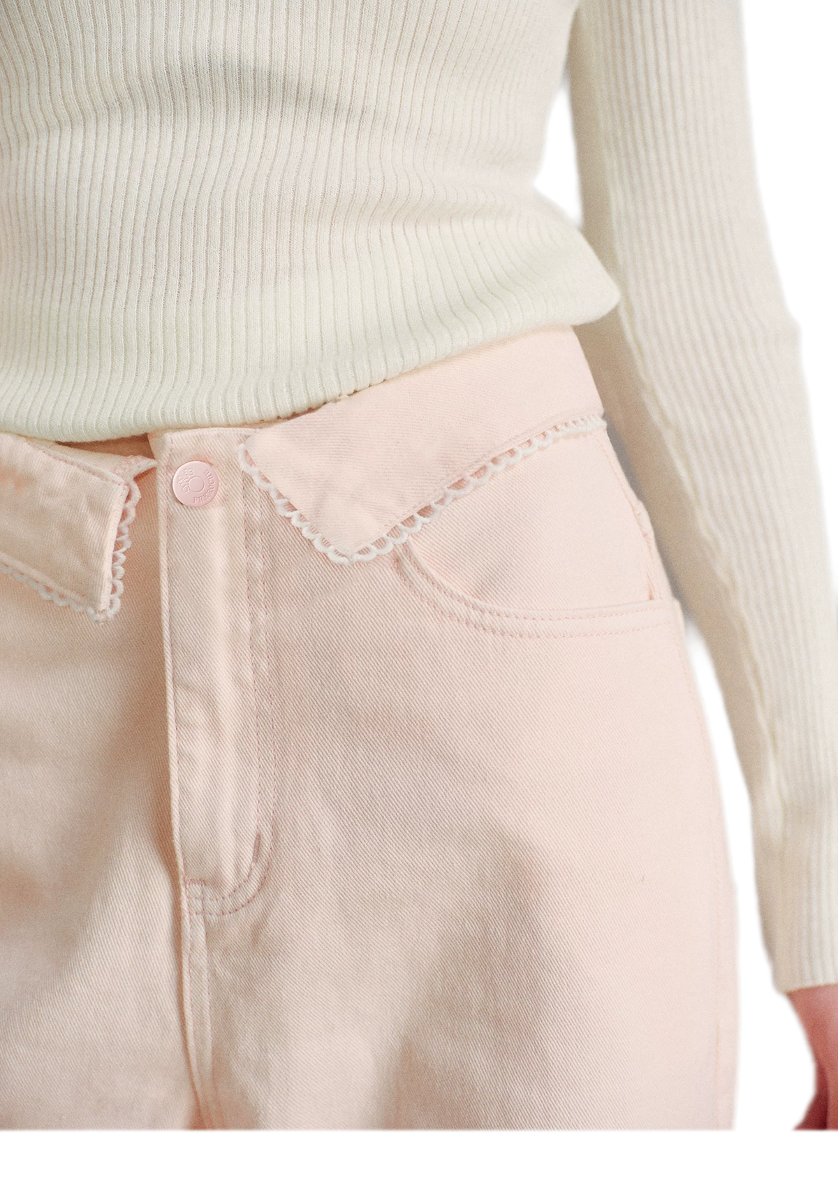 Cotton Lace-Trim Wide-Leg Jeans