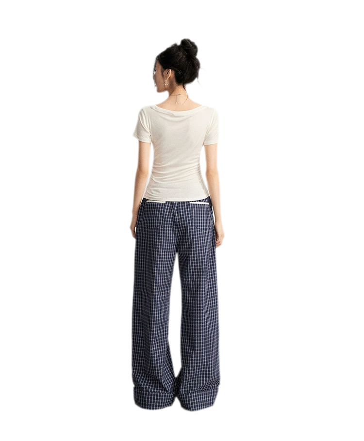Plaid Wide-Leg Trousers