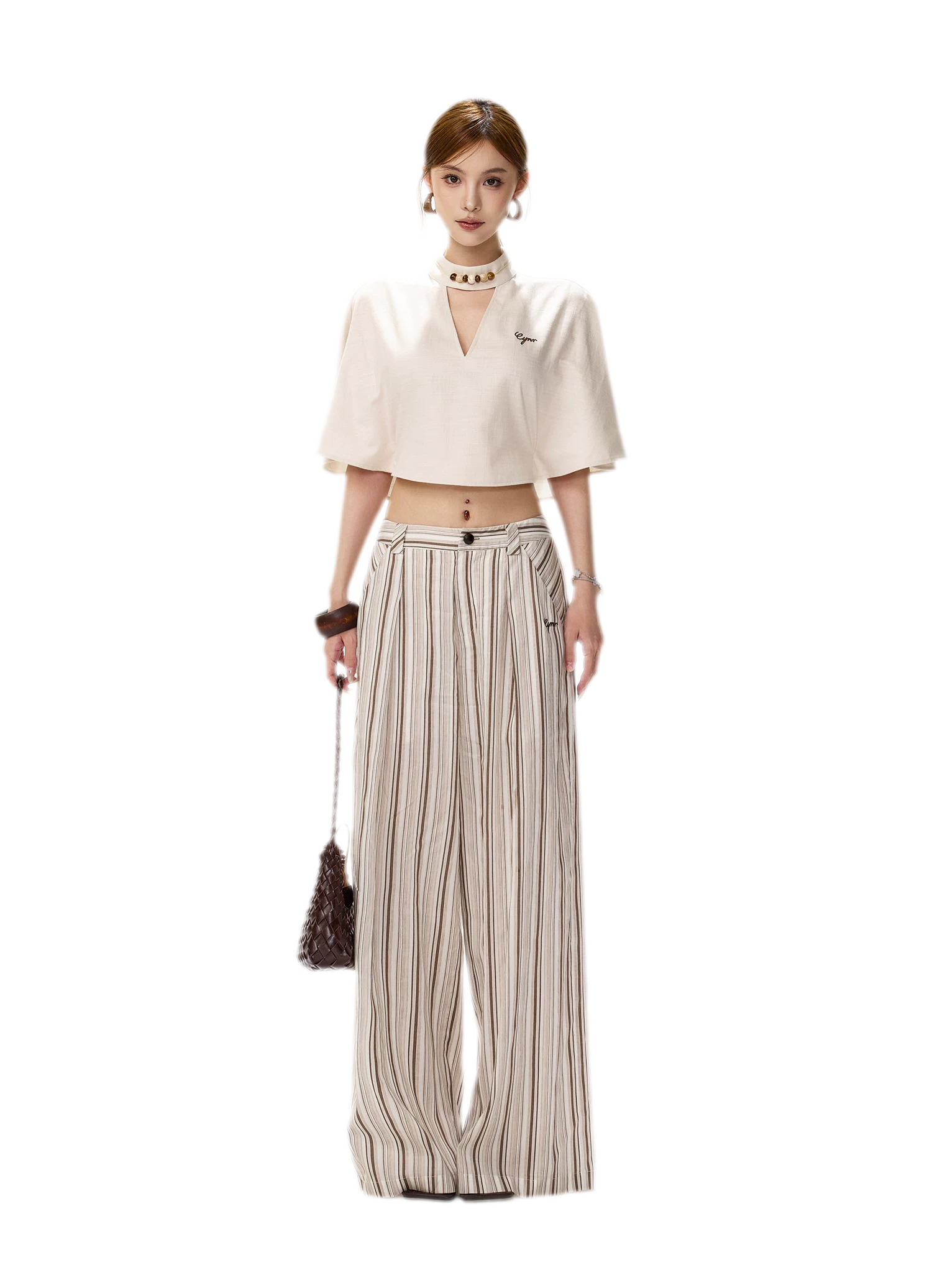Tencel Stripe Wide-Leg Pants