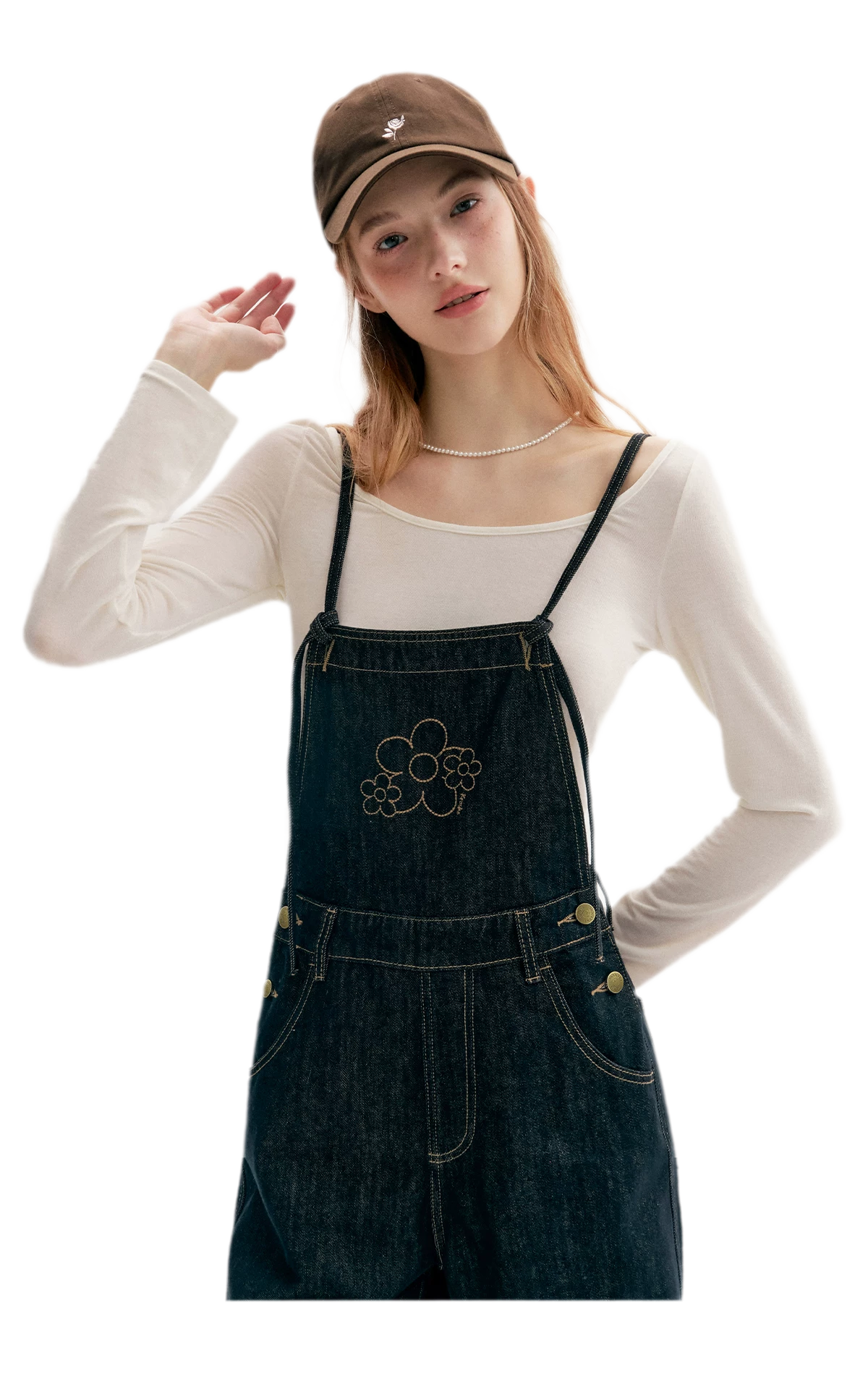 Contrast Floral Denim Overalls