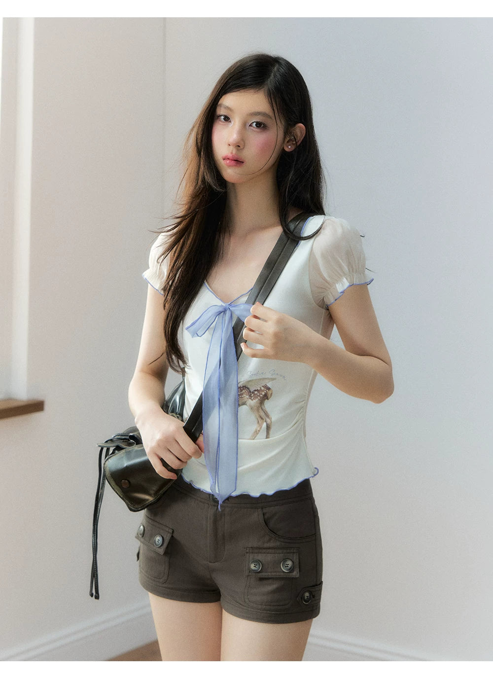 Vintage Brown Multi-Pocket Slim Shorts