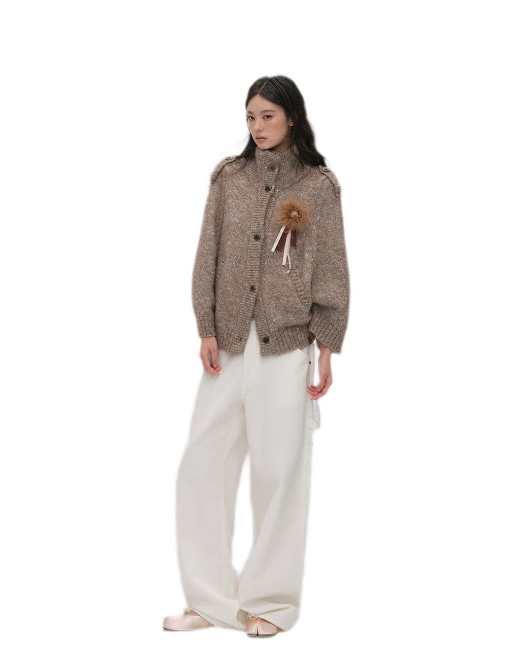 Textured Stand Collar Cardigan