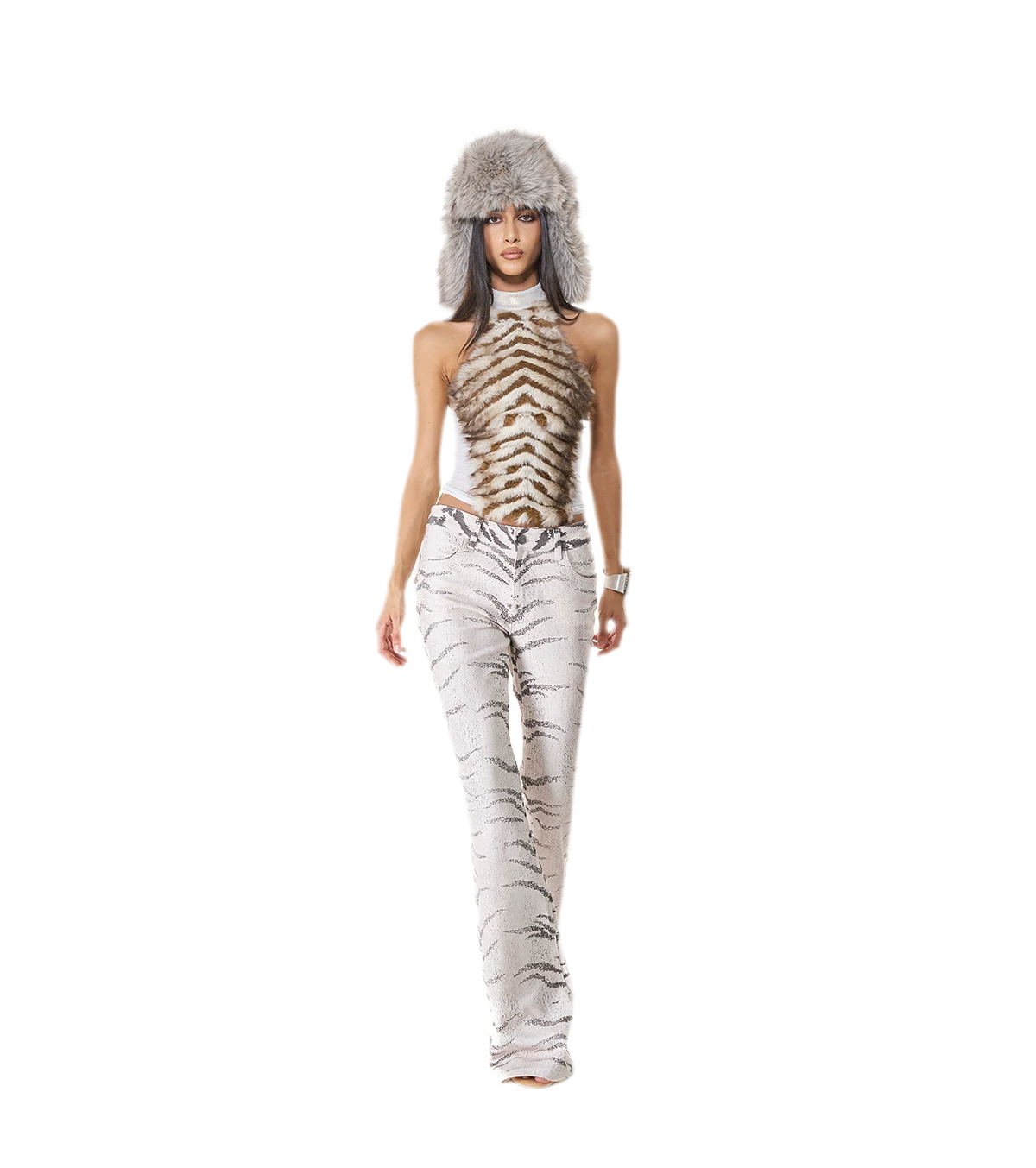 Quần jean ống loe họa tiết ngựa vằn washed