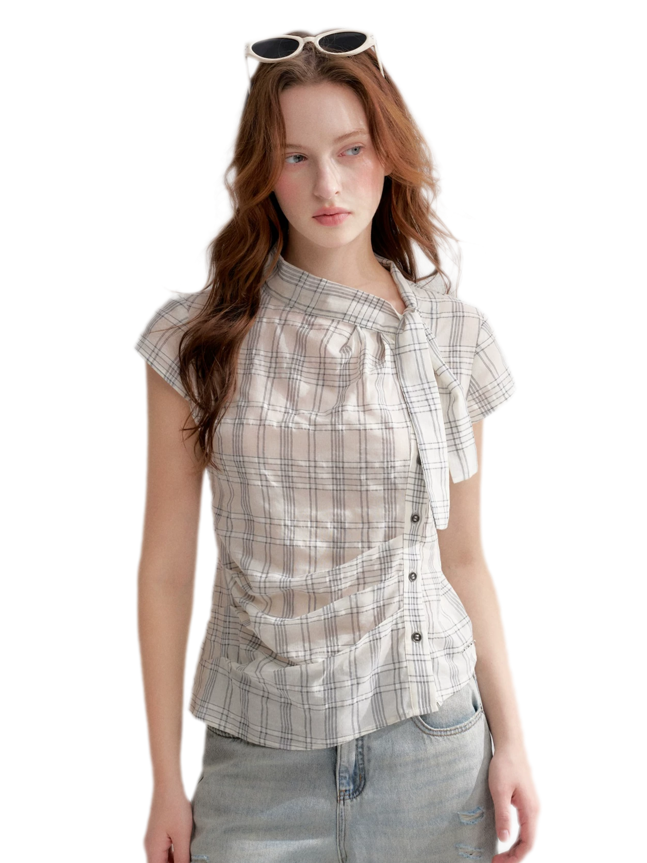 Lyocell Plaid Tie Shirt