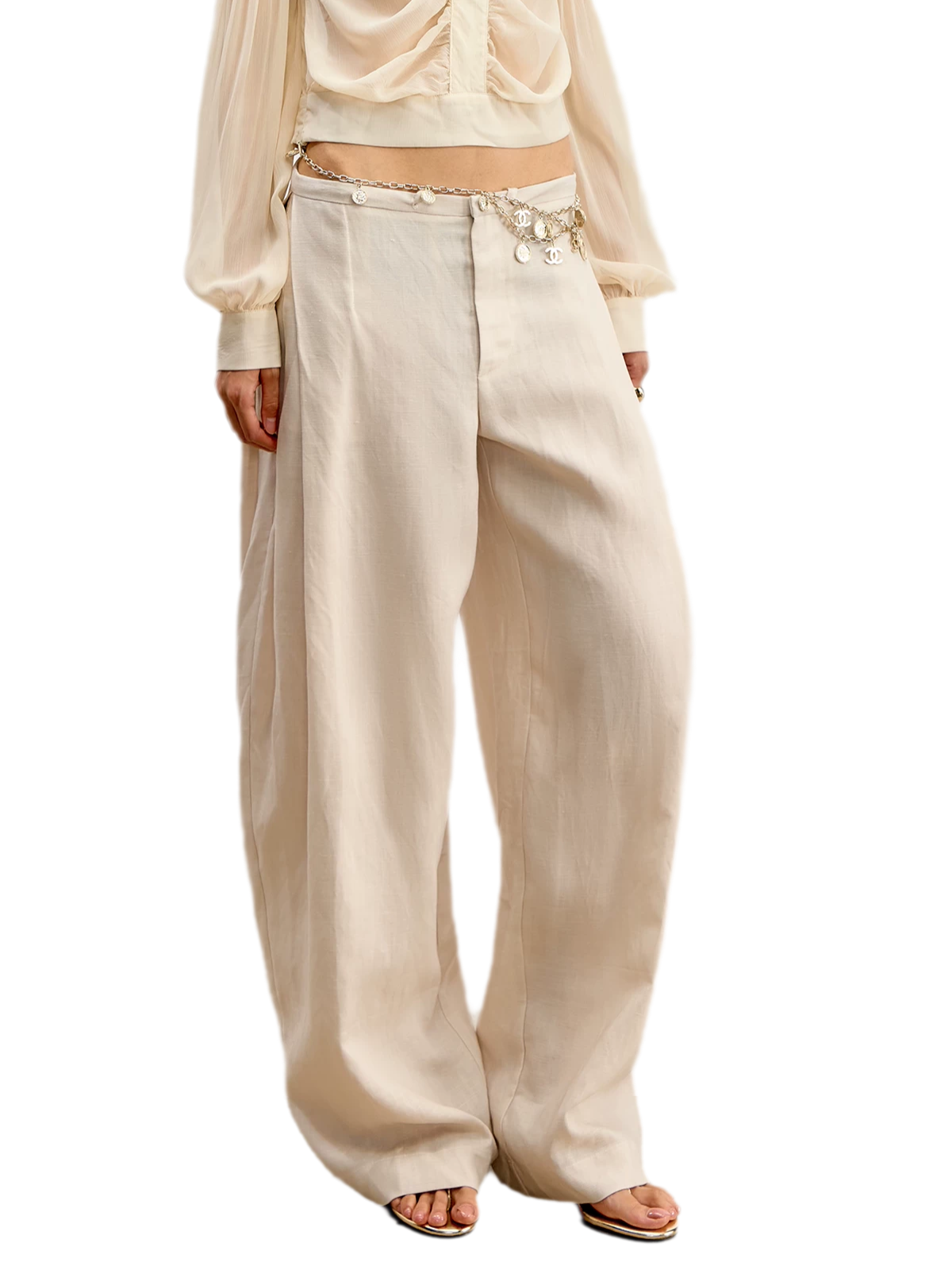 Geplooide wijde broek van Tencel en linnen