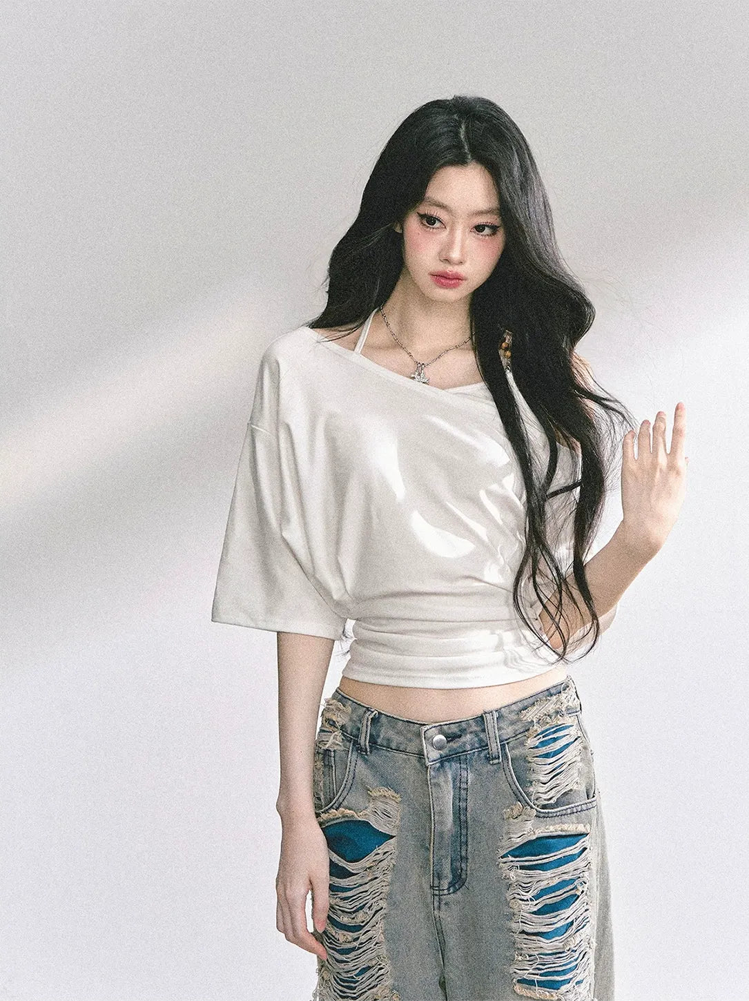 Asymmetric Beaded Off-Shoulder Top