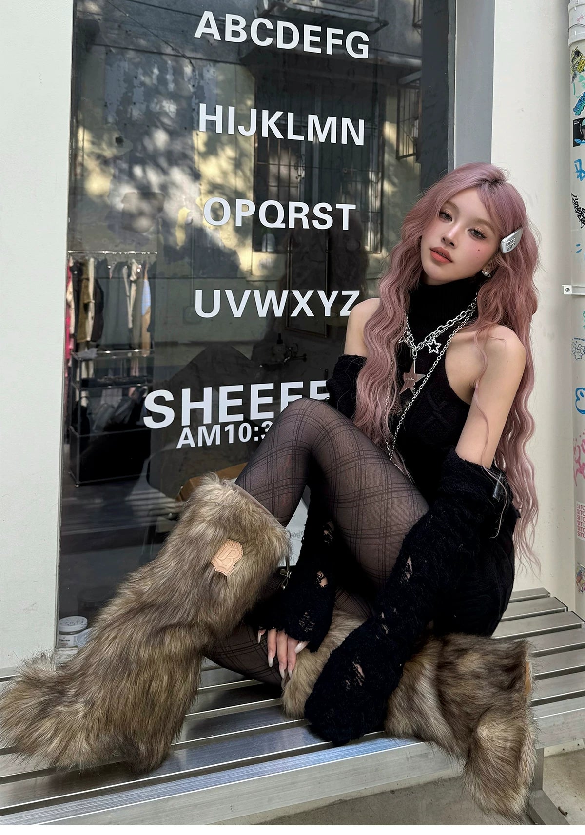 Eco-Fur Tall Wedge Boots