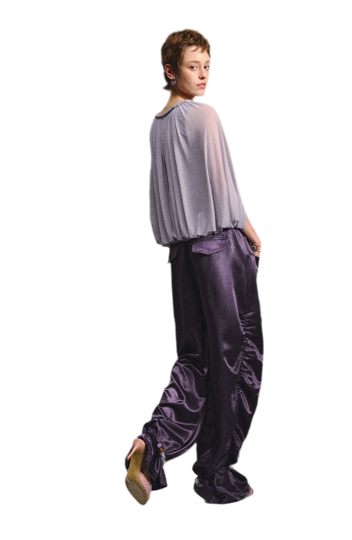 Ruched Mesh V-Neck Top