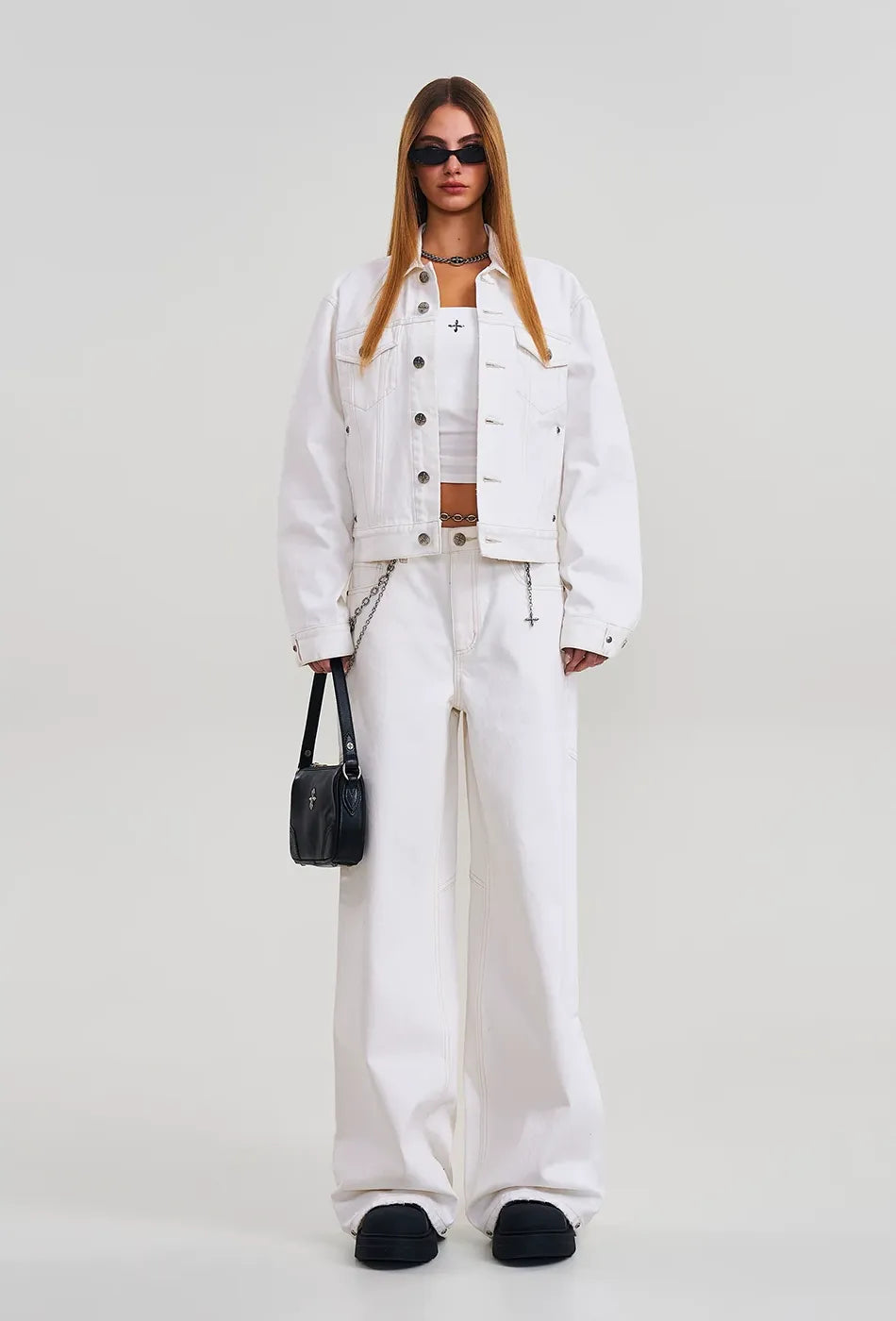 Classic Black and White Wide Leg Jeans