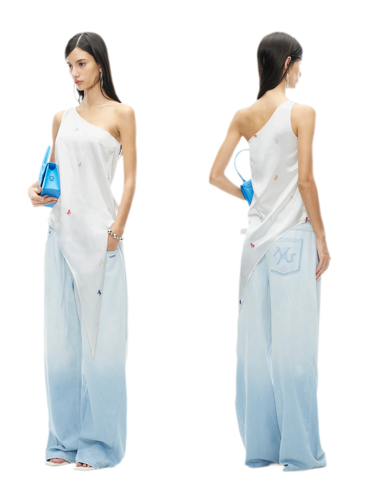 Acetate Satin Camisole with Horse Print