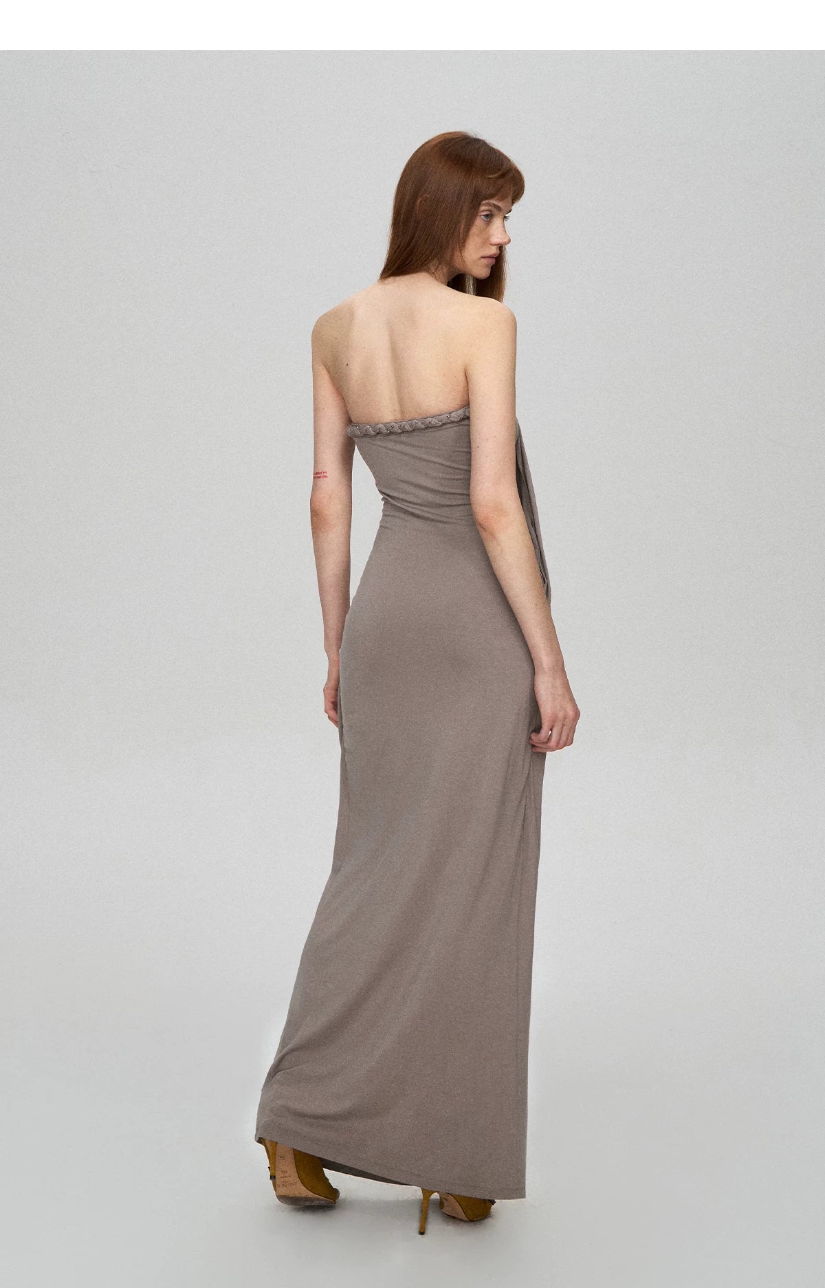 Sculptural 93% Lyocell Pleated Long Dress