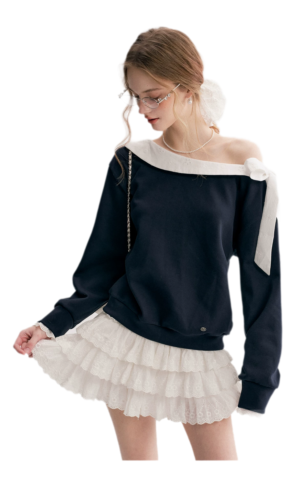 Balletcore Lace Collar Sweatshirt