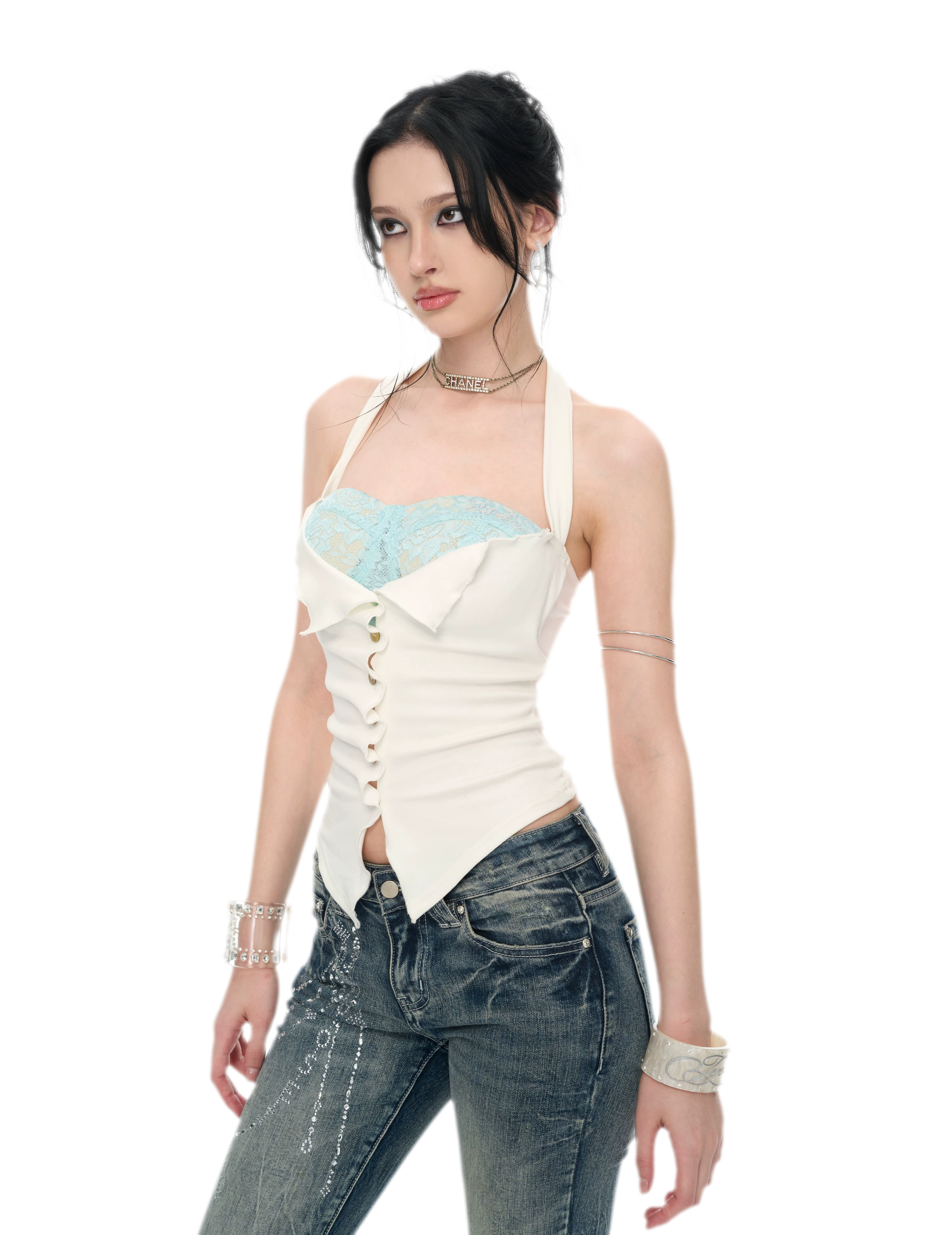 Original Peacock Blue Lace Halter Top