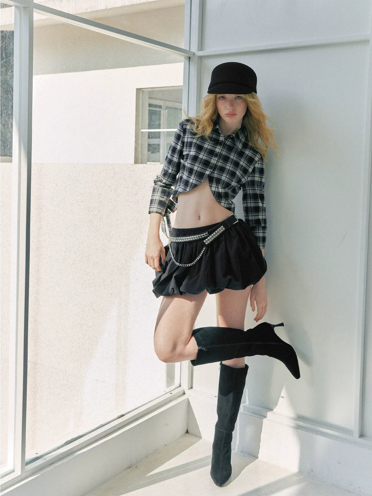 Plaid Cropped Bow Shirt