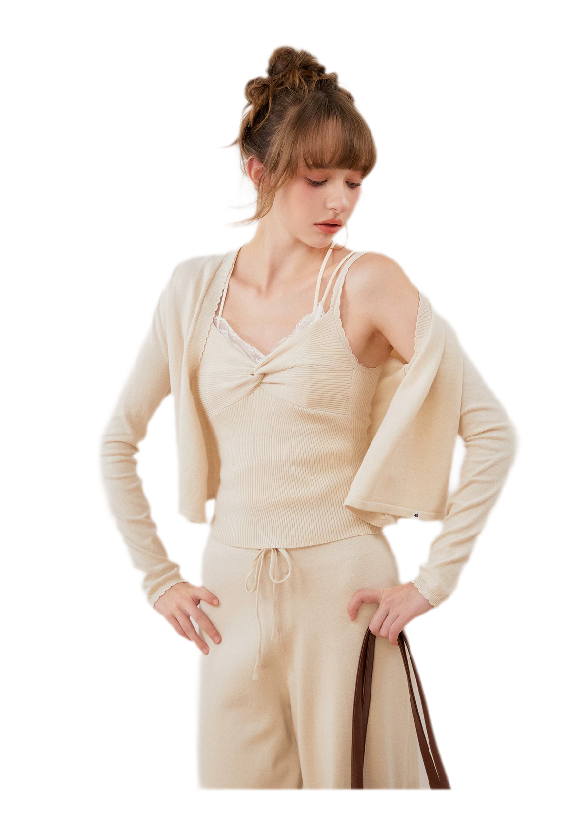 סט סריג עם עיטור גלי מכותנה