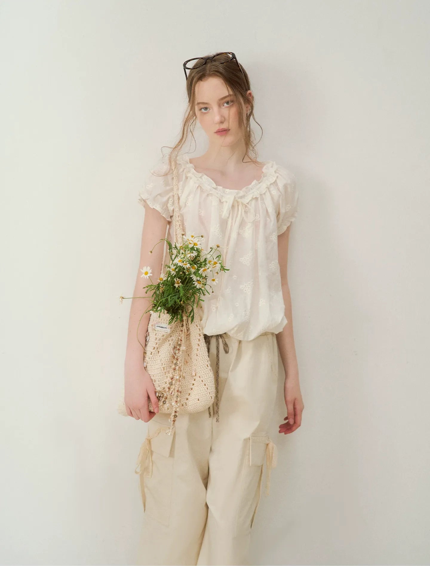 Embroidered Ruffle Blouse