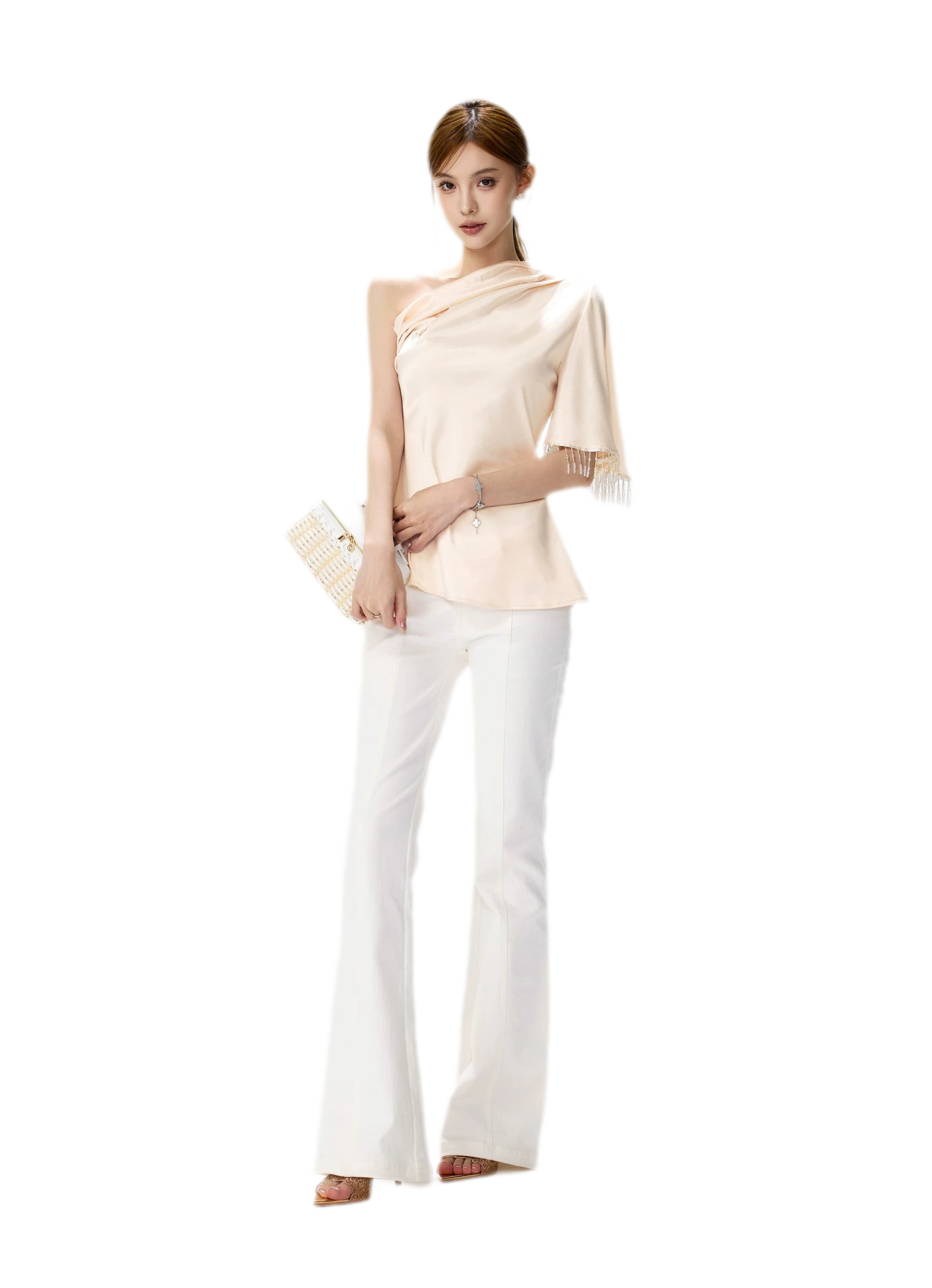 Asymmetric Tassel Satin Top