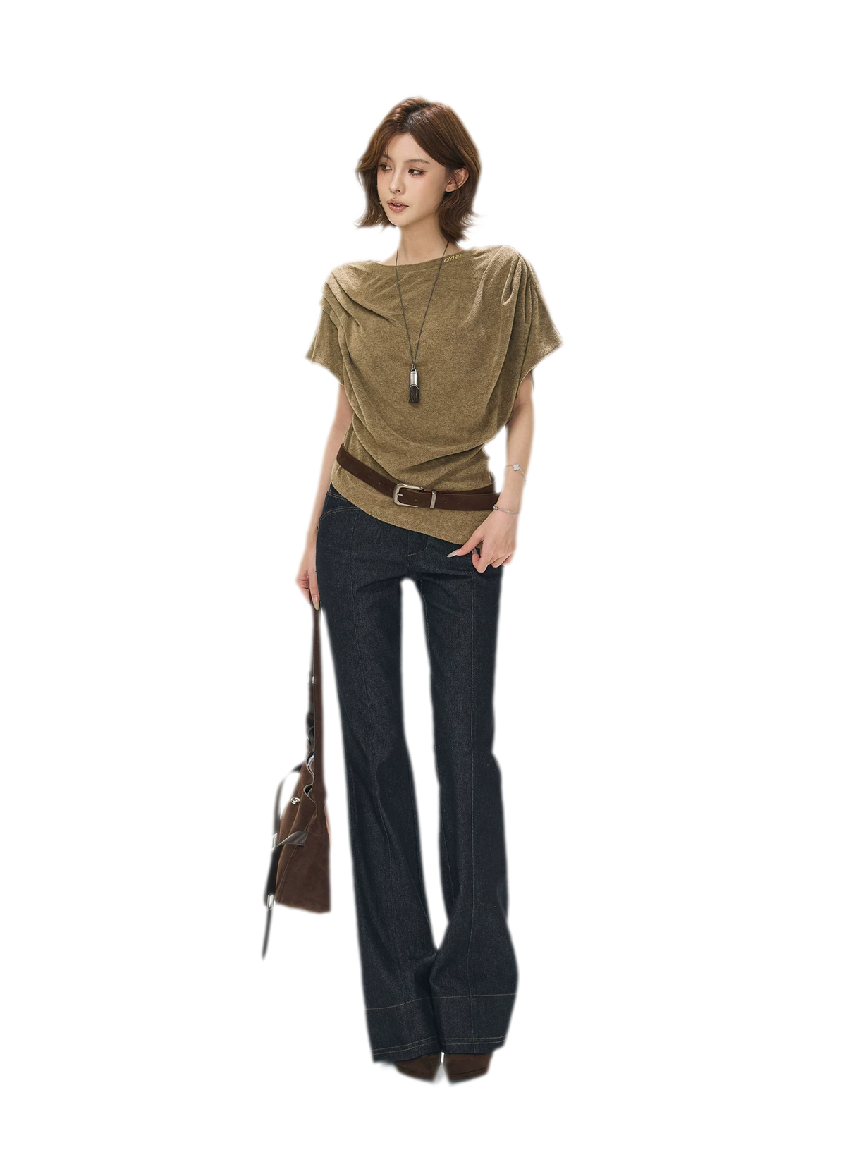 Gathered Collar Batwing Sweater