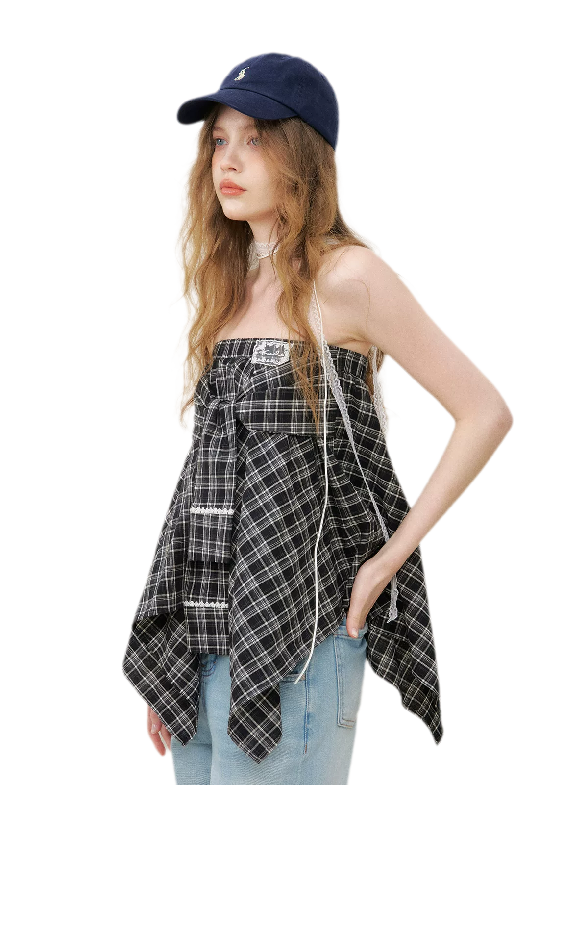 Asymmetric Lace Patchwork Plaid Skirt/Top