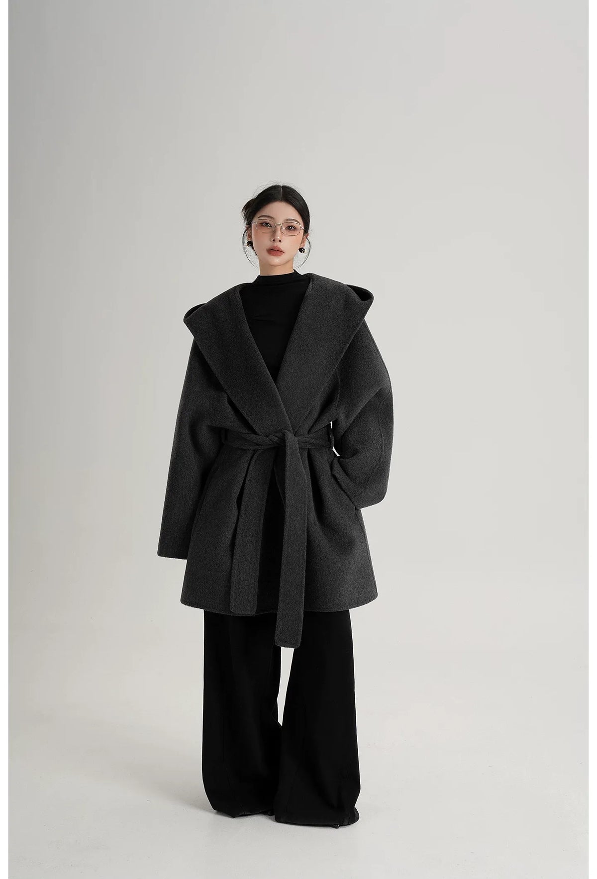 Hand-Sewn Oversized Hooded Wool Coat