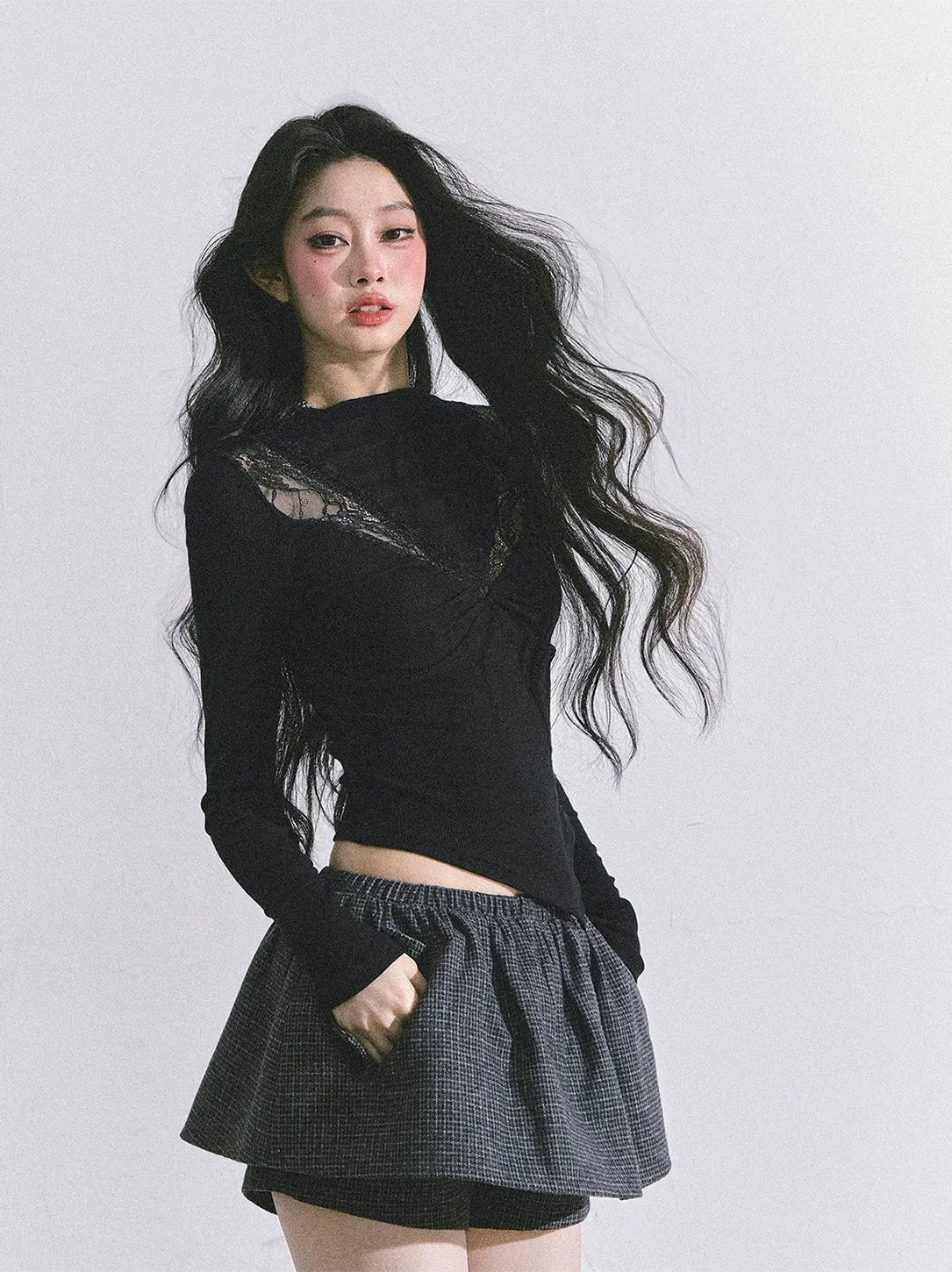 Lace Ruched Slim Fit Top
