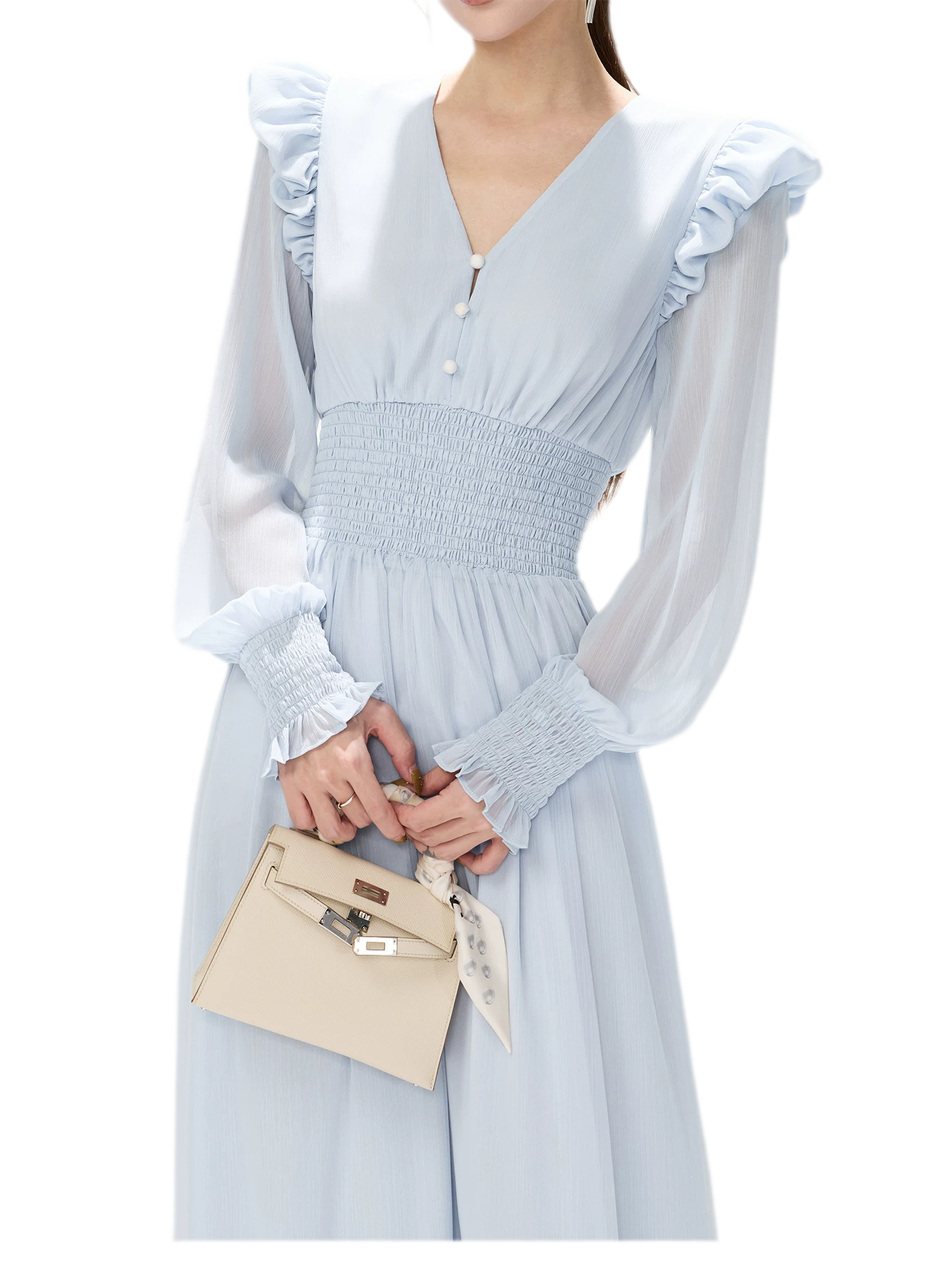 Textured Ruffle V-Neck Dress