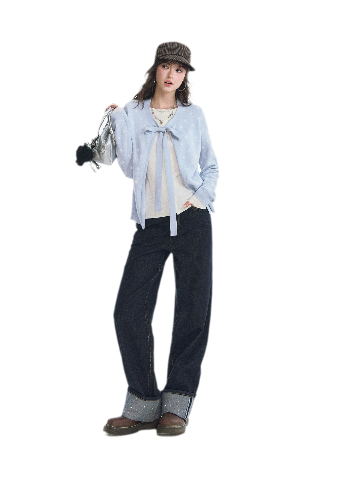 Polka-Dot Tie Bow Cardigan