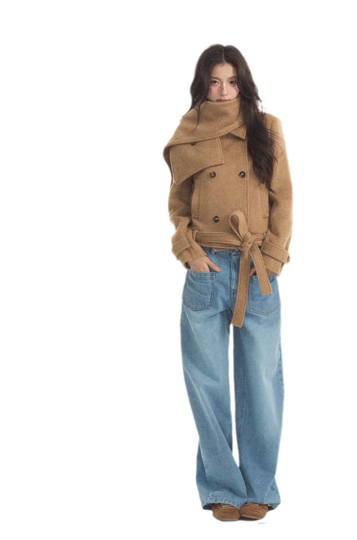 Wool Double-Breasted Cropped Coat