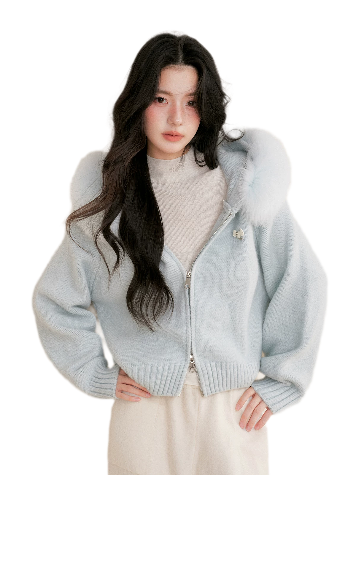 Fur Collar Knit Hoodie