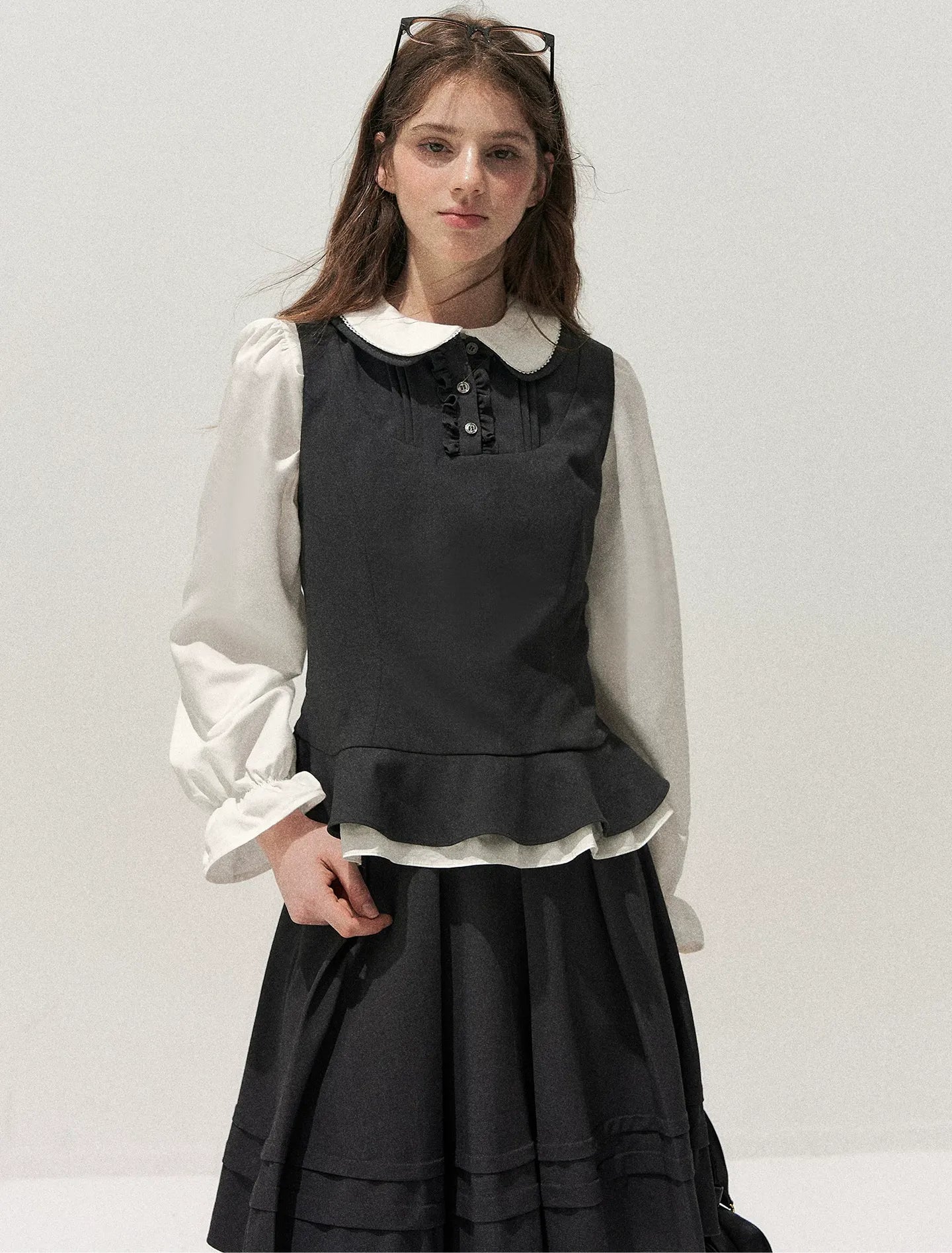 Textured Pleated Vest Skirt Set