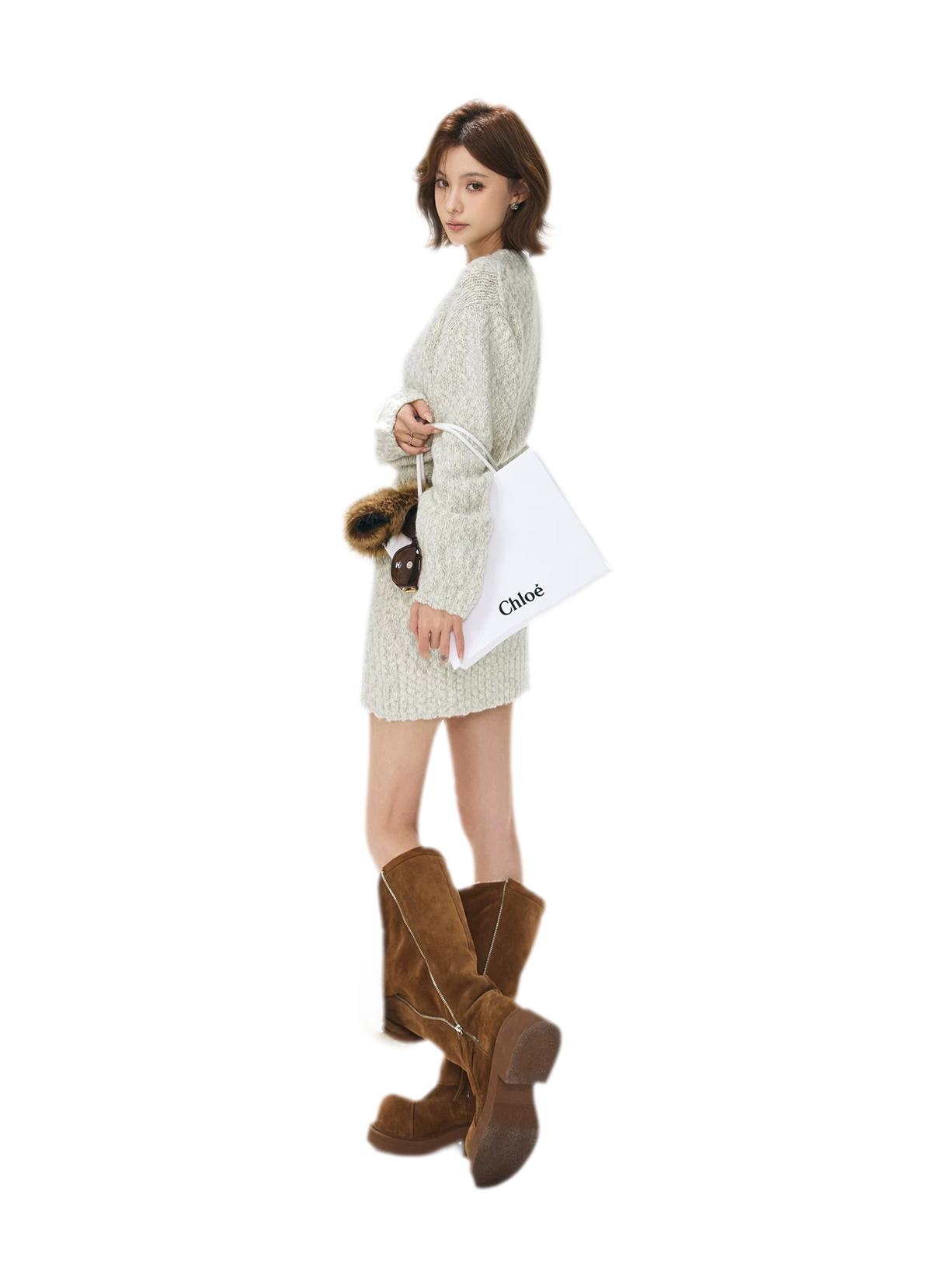 Fluffy Wool Knit Cardigan Set