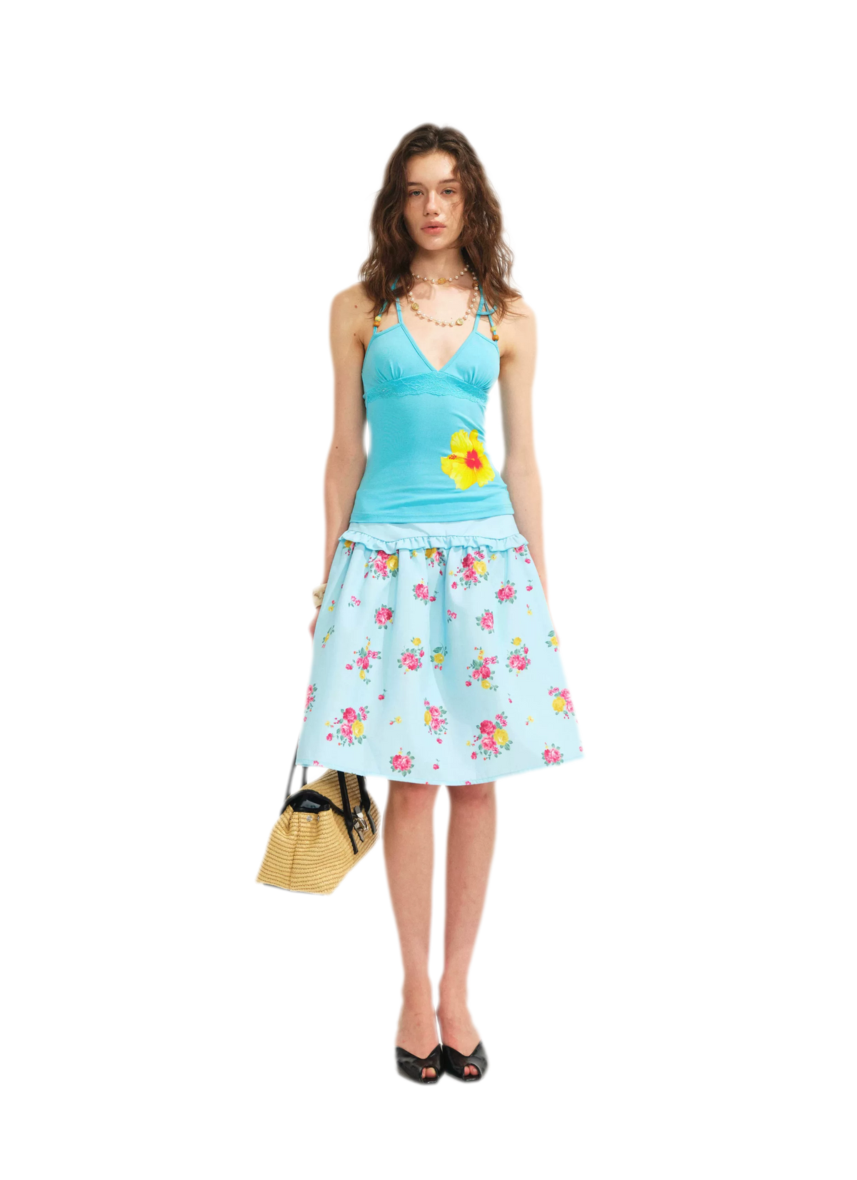 Beaded Floral Halter Tank Top