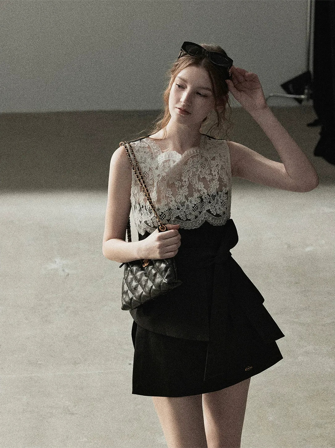 Lace Color-Block Sleeveless Top
