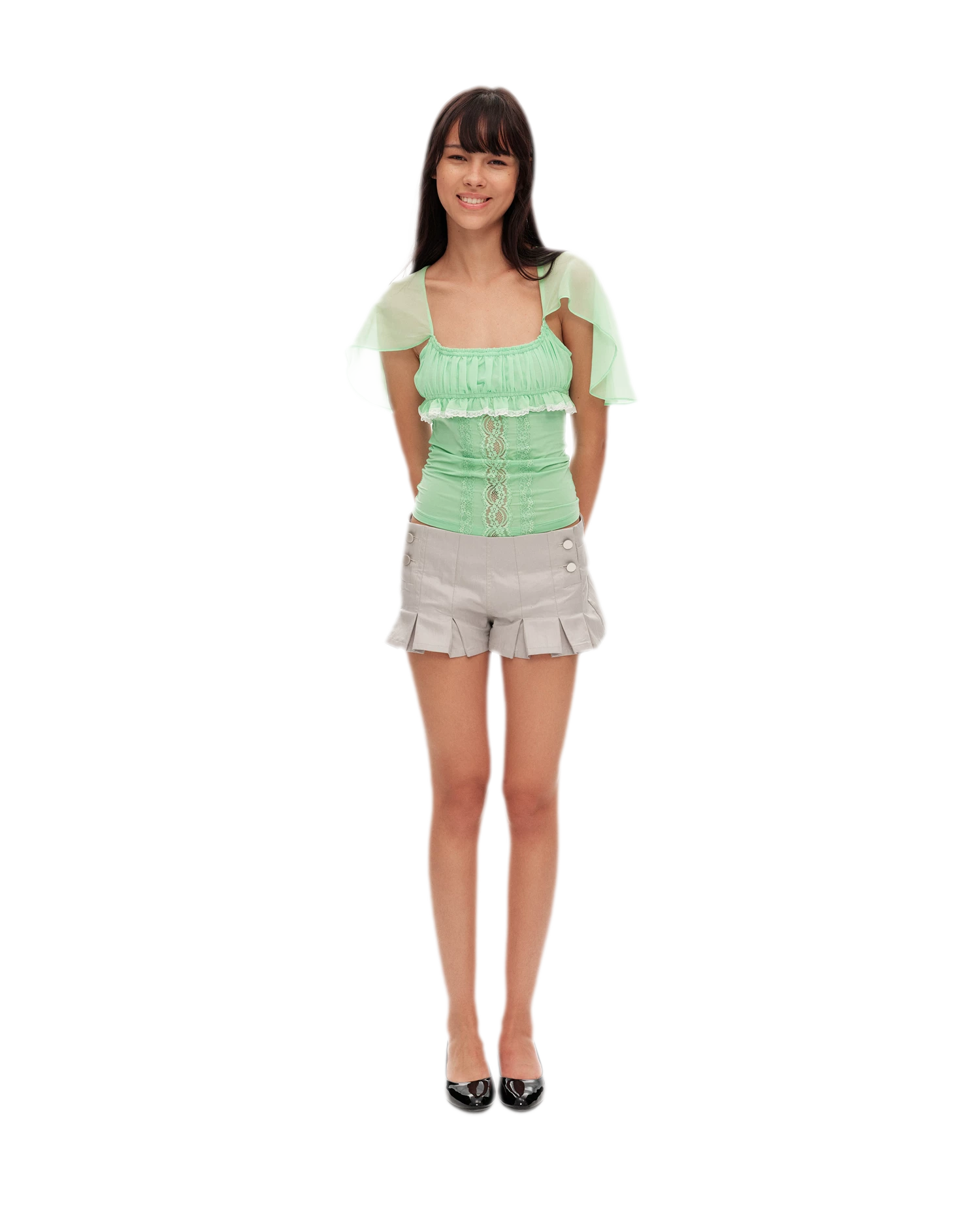 Lace Ruffle Fitted Chiffon Top