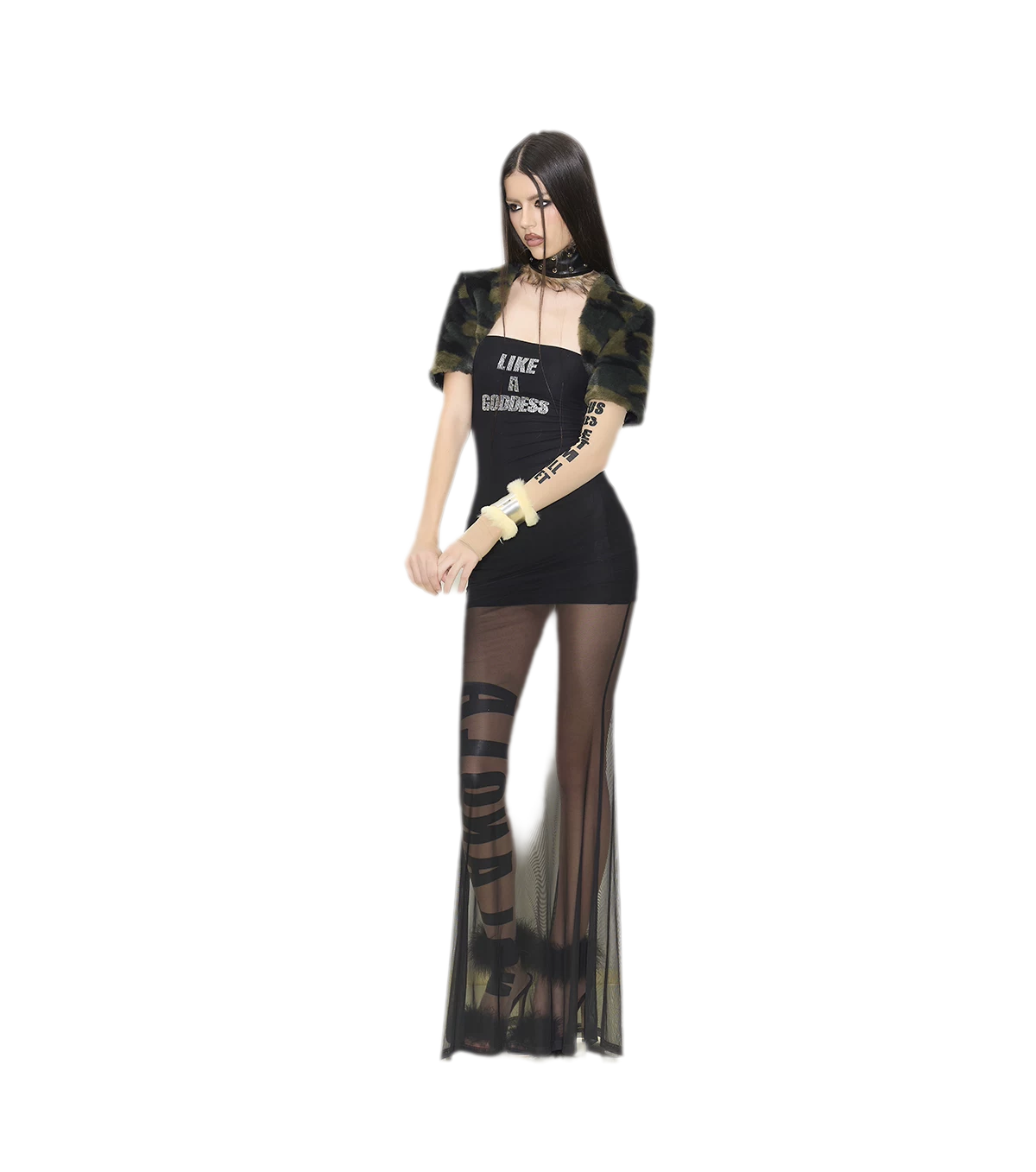 Rhinestone Mesh Fishtail Dress