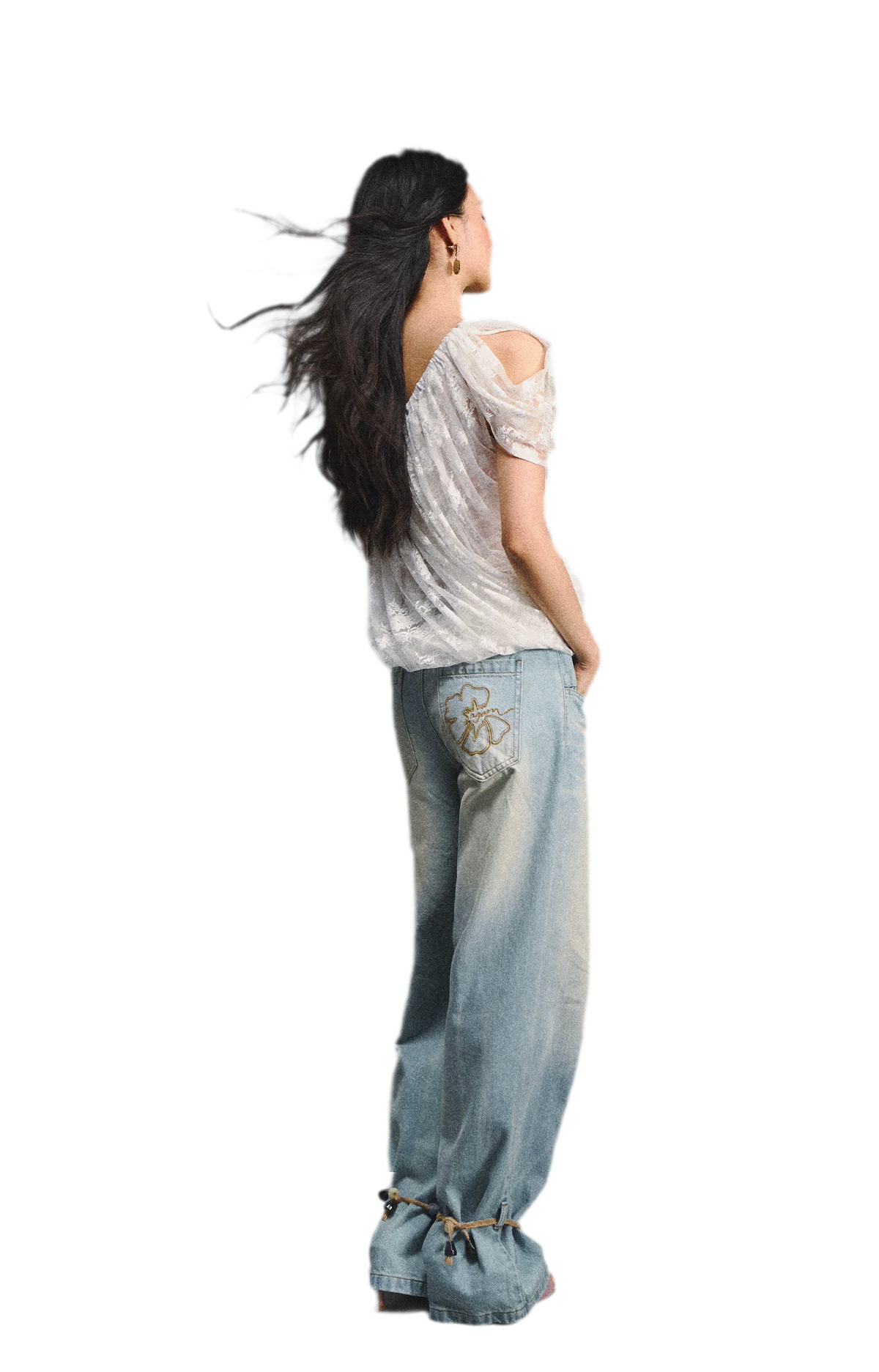 Lace Ruched Asymmetric Top