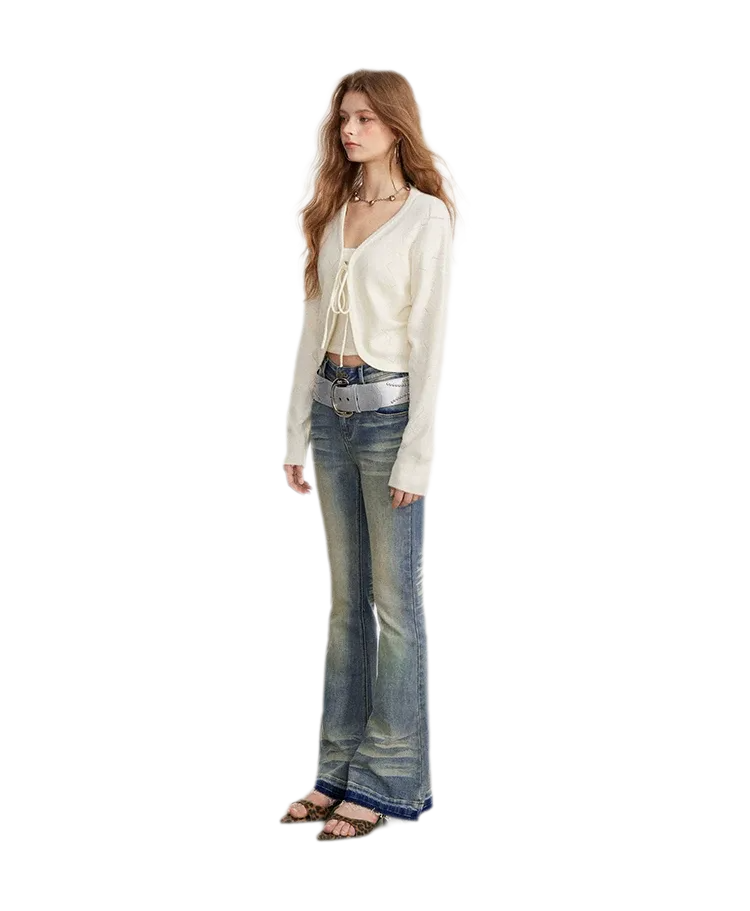 Diamond Knit Tie Cardigan Set