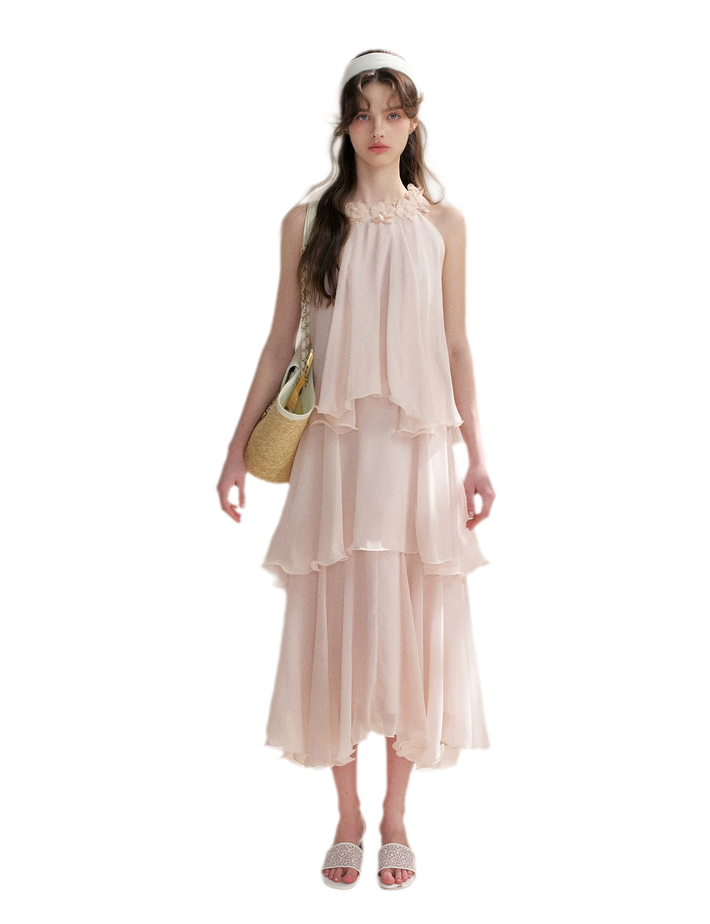 Chiffon Floral Halter Long Dress