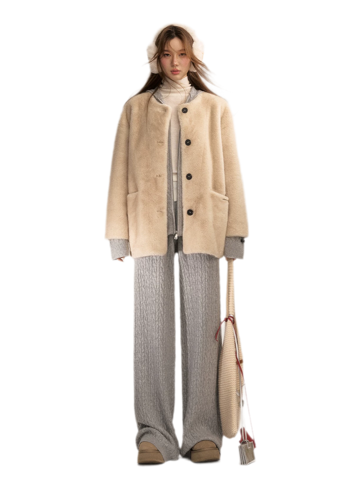 Wool-Blend Cable-Knit Hooded Set