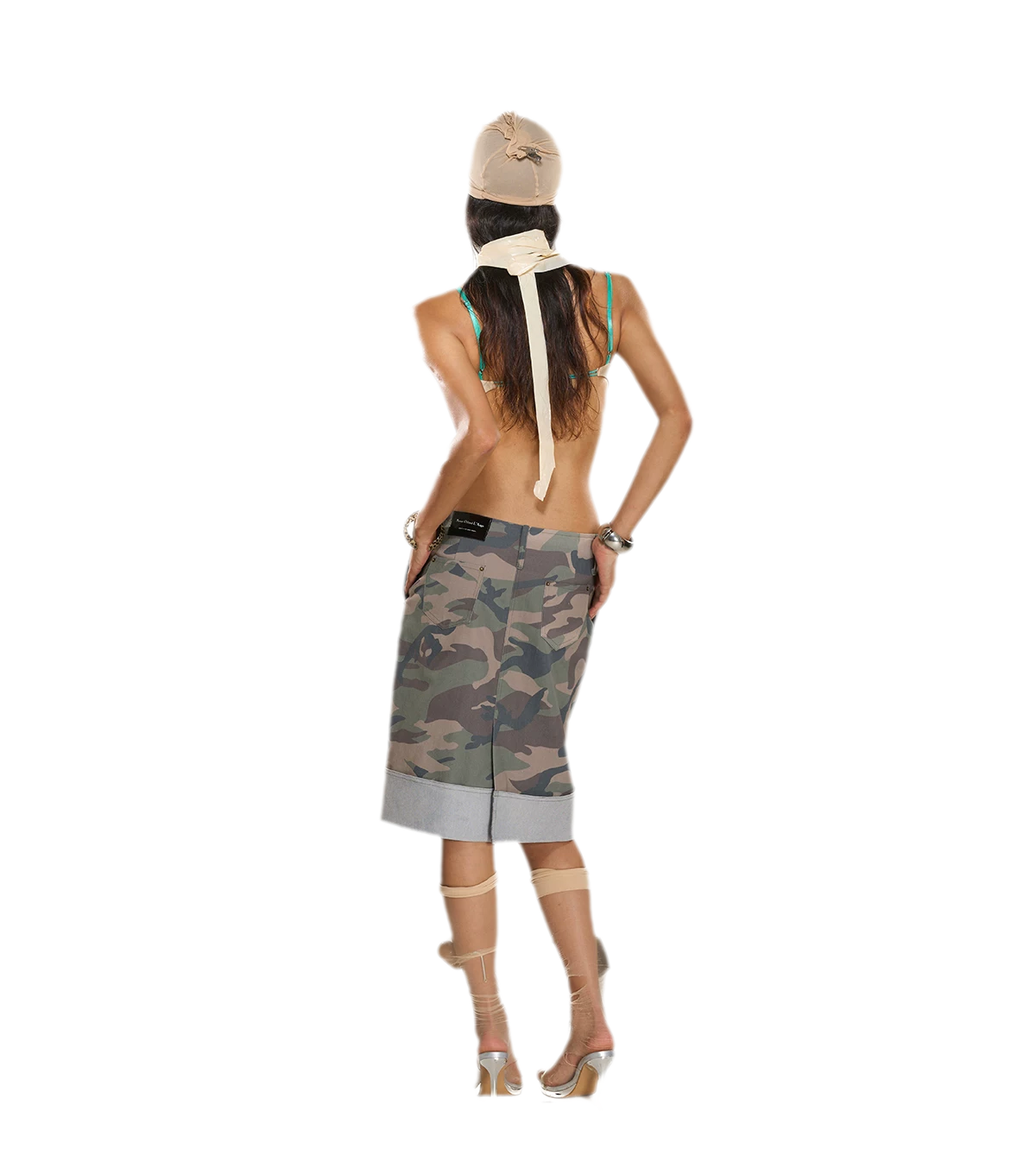 Washed Camouflage Pleated Skirt