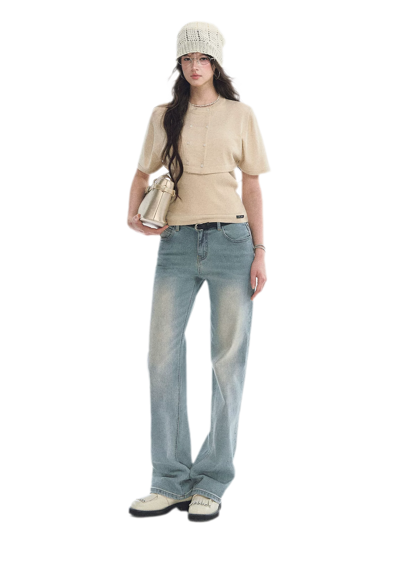 Washed Bow Embroidery Jeans