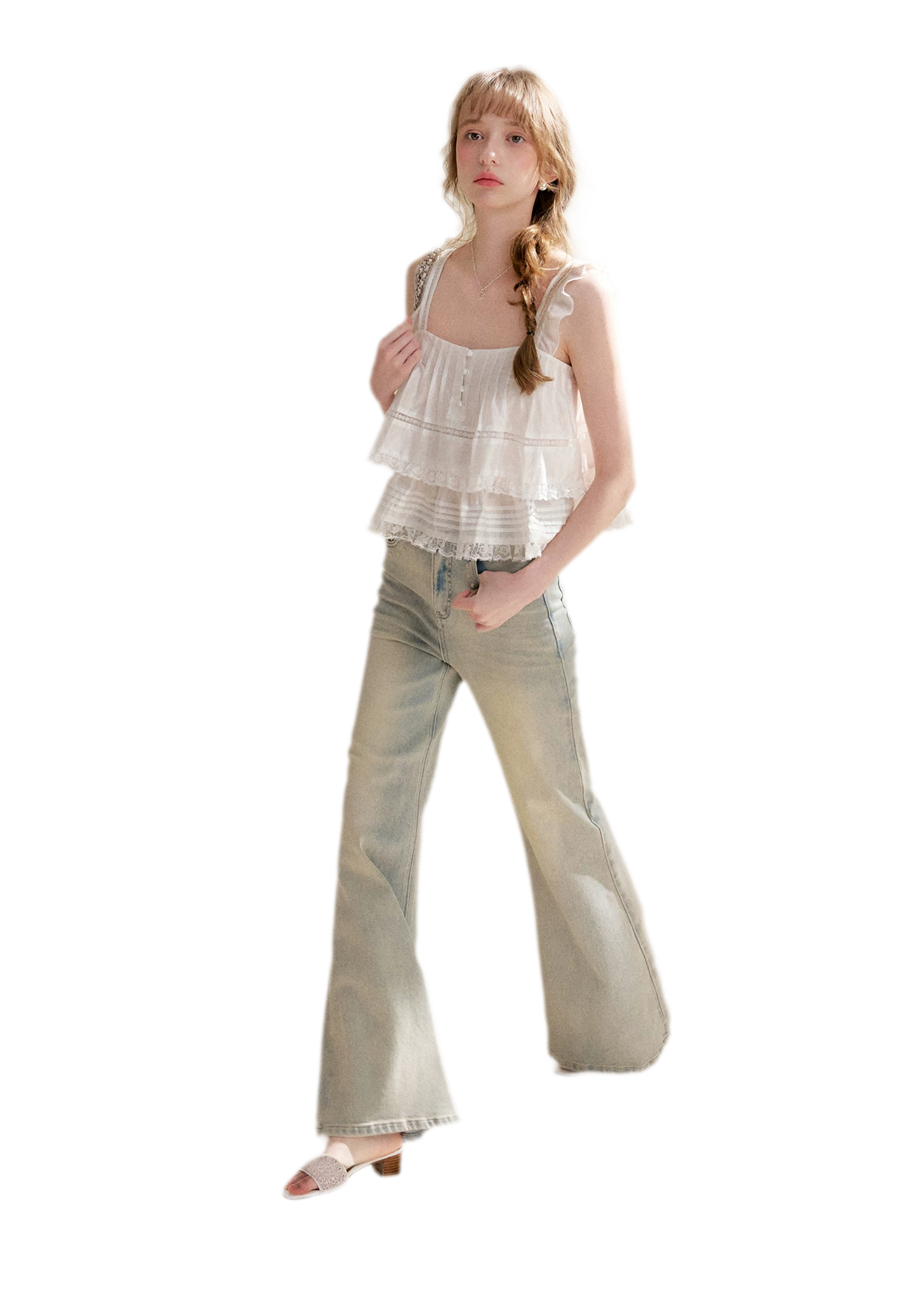 Five-Petal Sequin Flare Jeans
