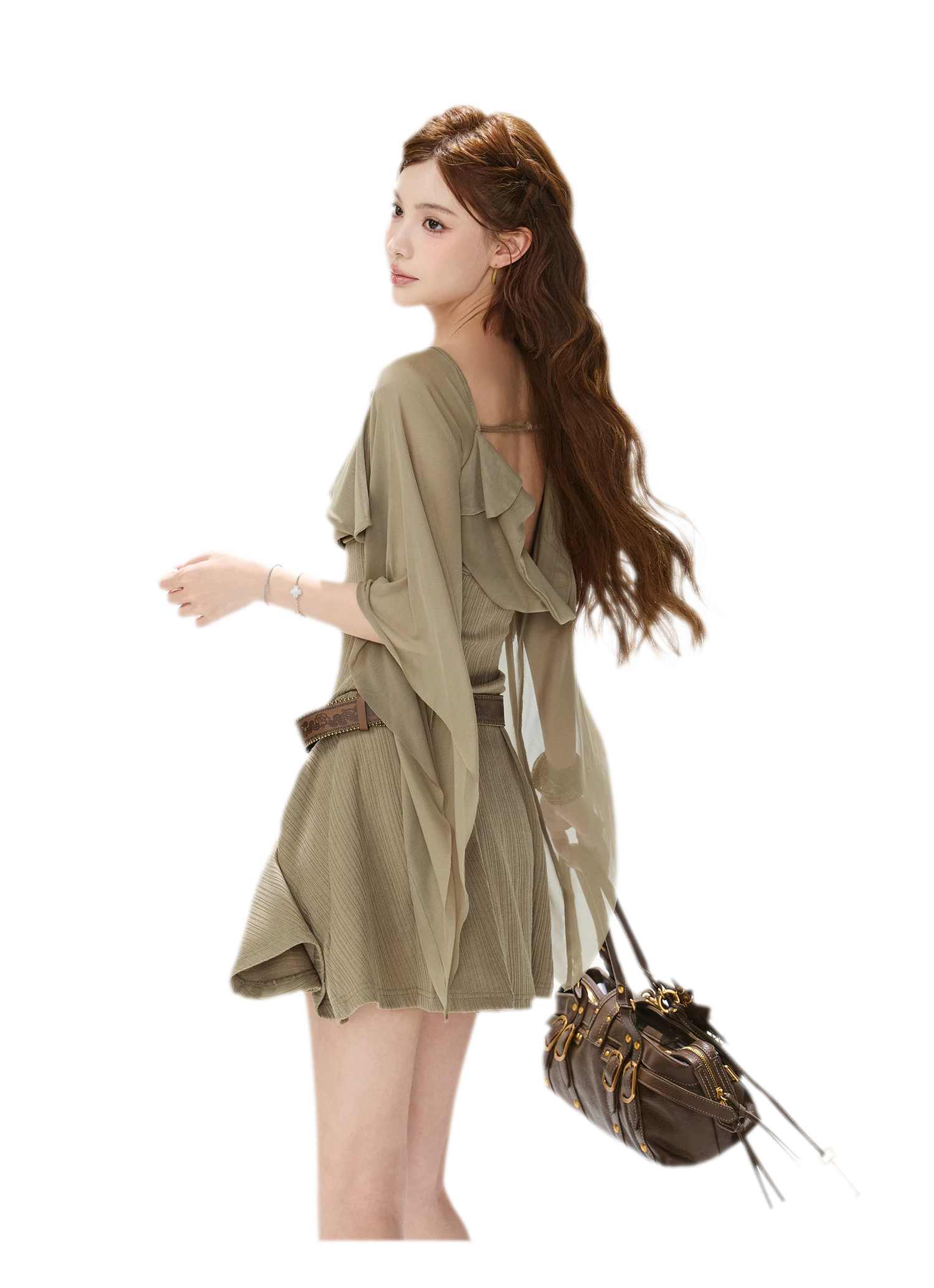 Draped Mesh Knit Dress